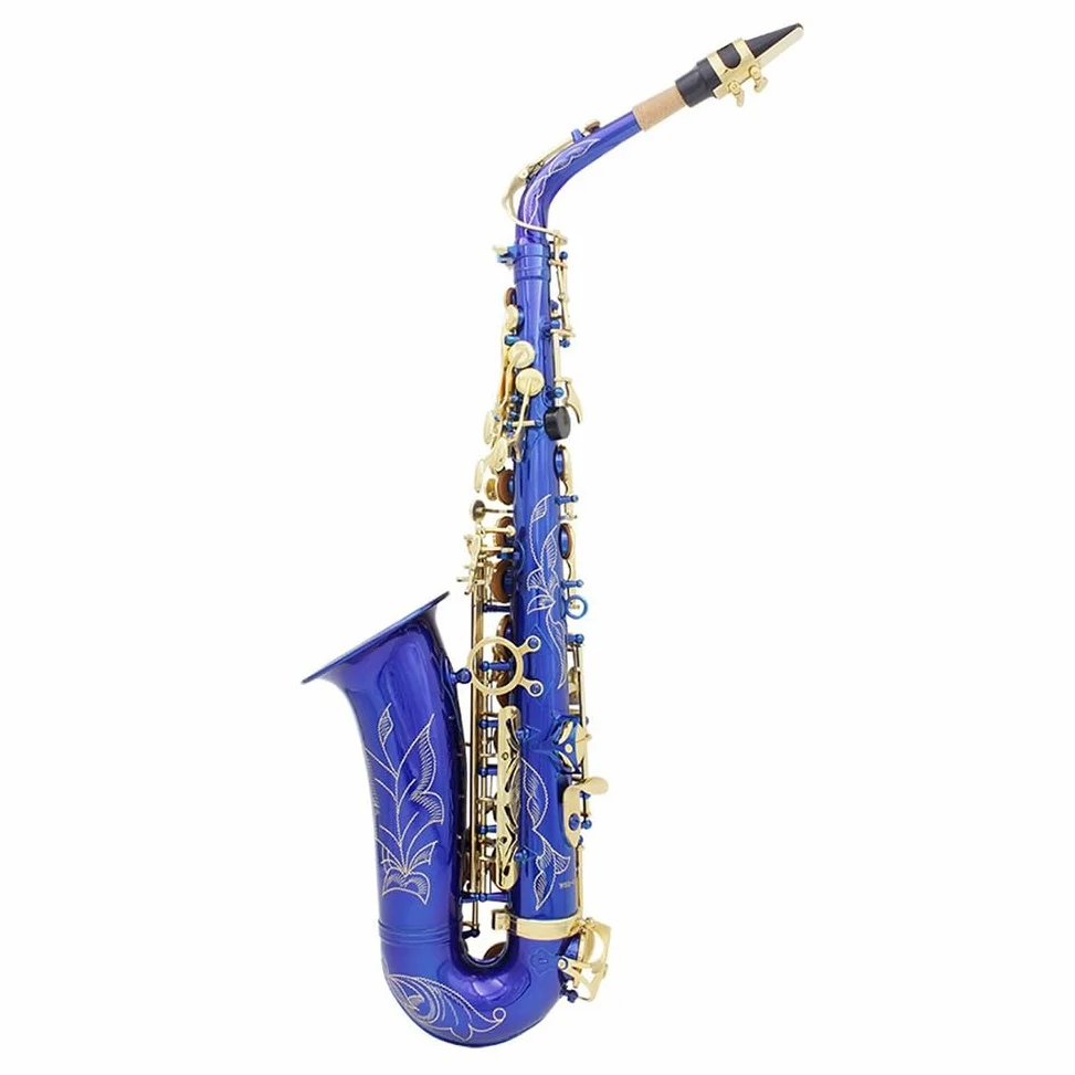 Sassofono contralto Ottone Lacca blu E Sax piatto Strumento musicale a fiato intagliato a mano per principianti per suonare strumenti musicali