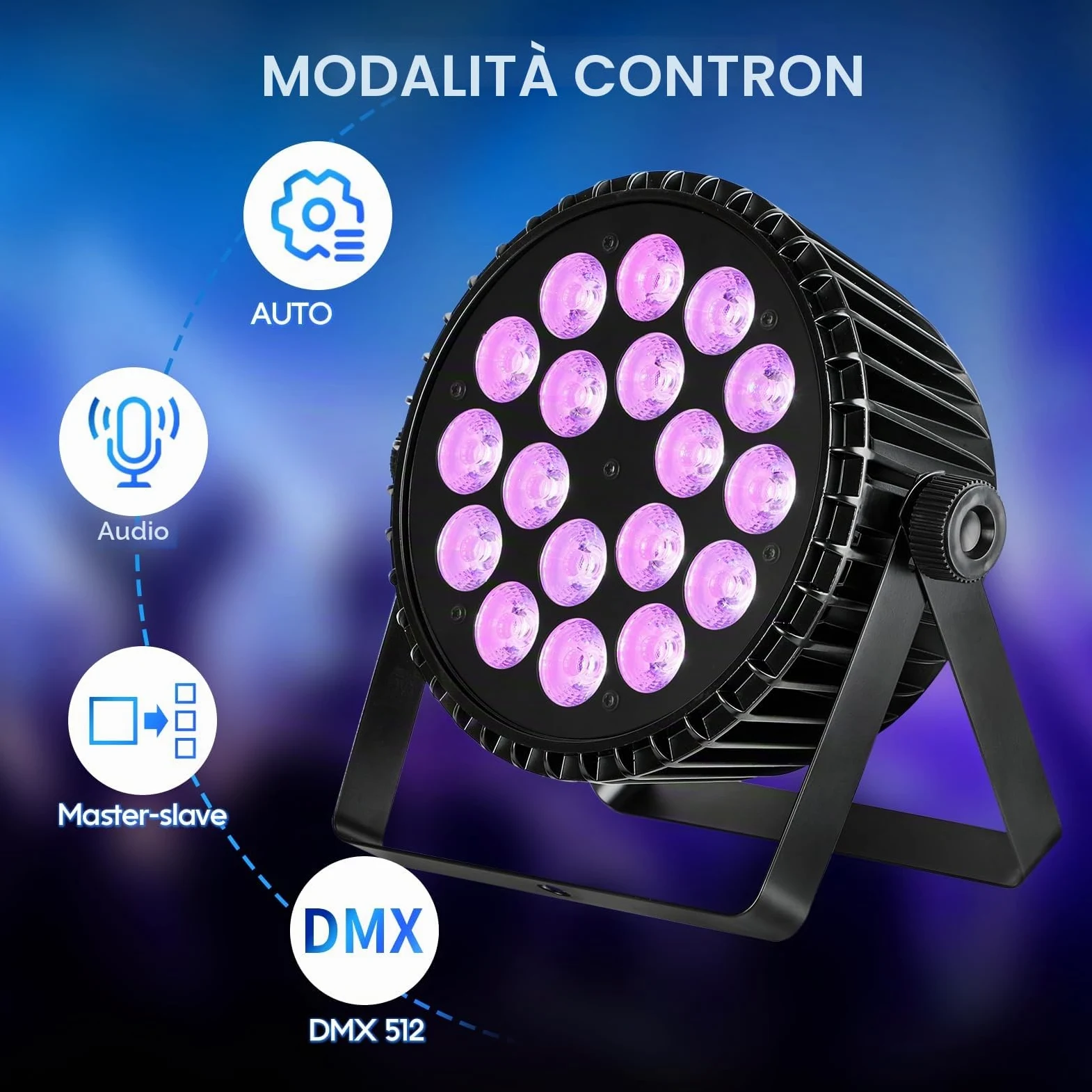 BETOPPER PAR LED 18×18W, 6-in-1 RGB+Ambra+ Lime+UV Luci Discoteca(CRI/RA>95), Luce Nera Strobo/Wash, DMX512/Auto/Suono/Master-Slave, per DJ, Feste, Matrimoni, Club (1)