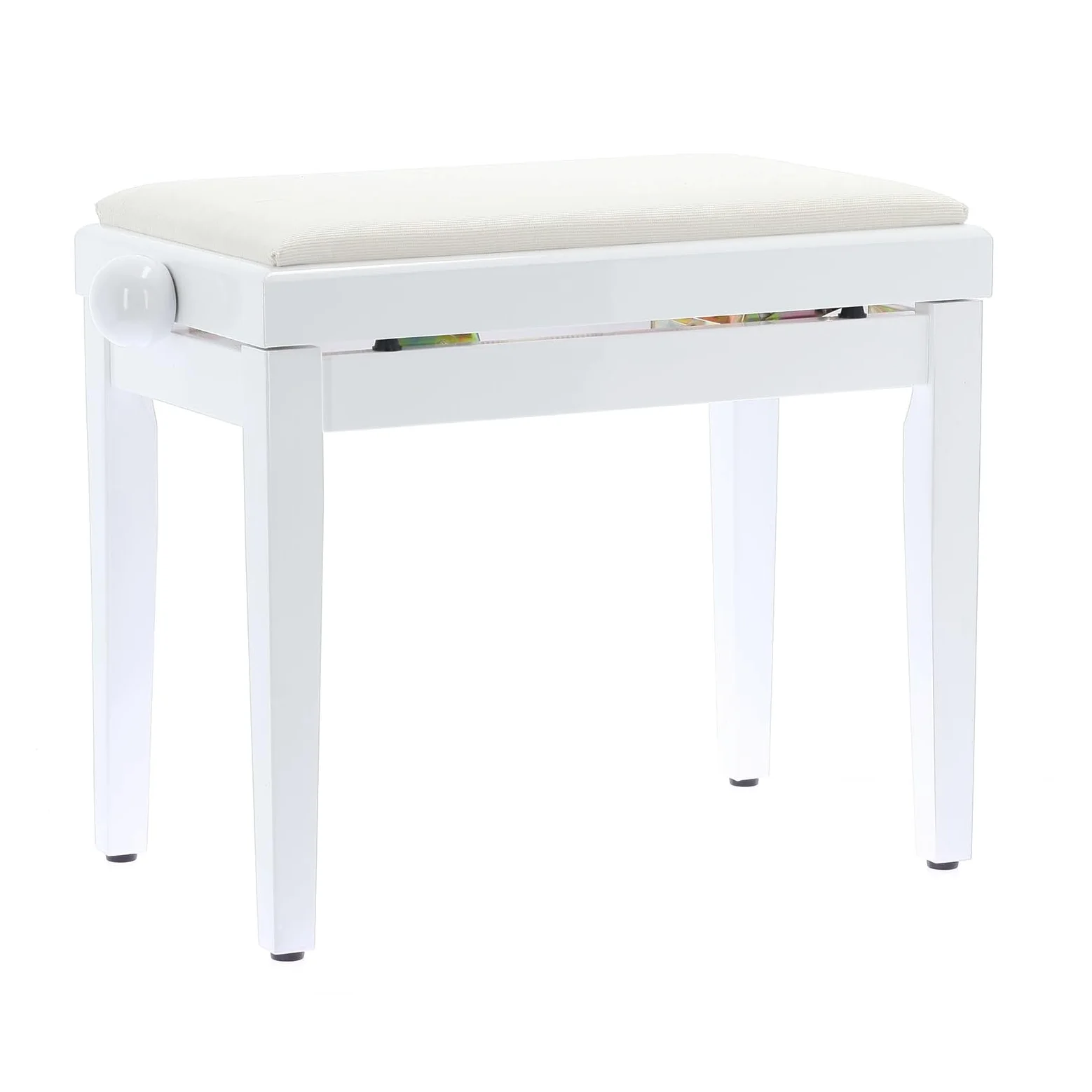 QUIK LOK - PB/010 WH L Panca in Legno Bianco Lucido per Pianoforte con Seduta Imbottita in Velluto, Regolabile 48–57 cm, Carico Massimo 100 kg