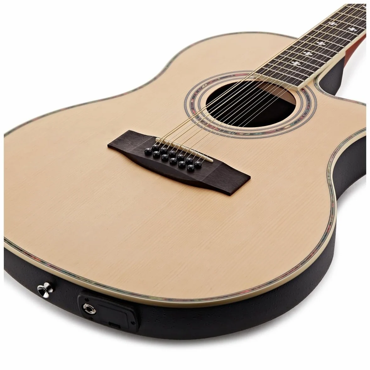 12 String Roundback Guitar by Gear4music Natural | Accordatore e controlli tono integrati, corpo ABS roundback per comfort e proiezione, suono iconico 12 corde