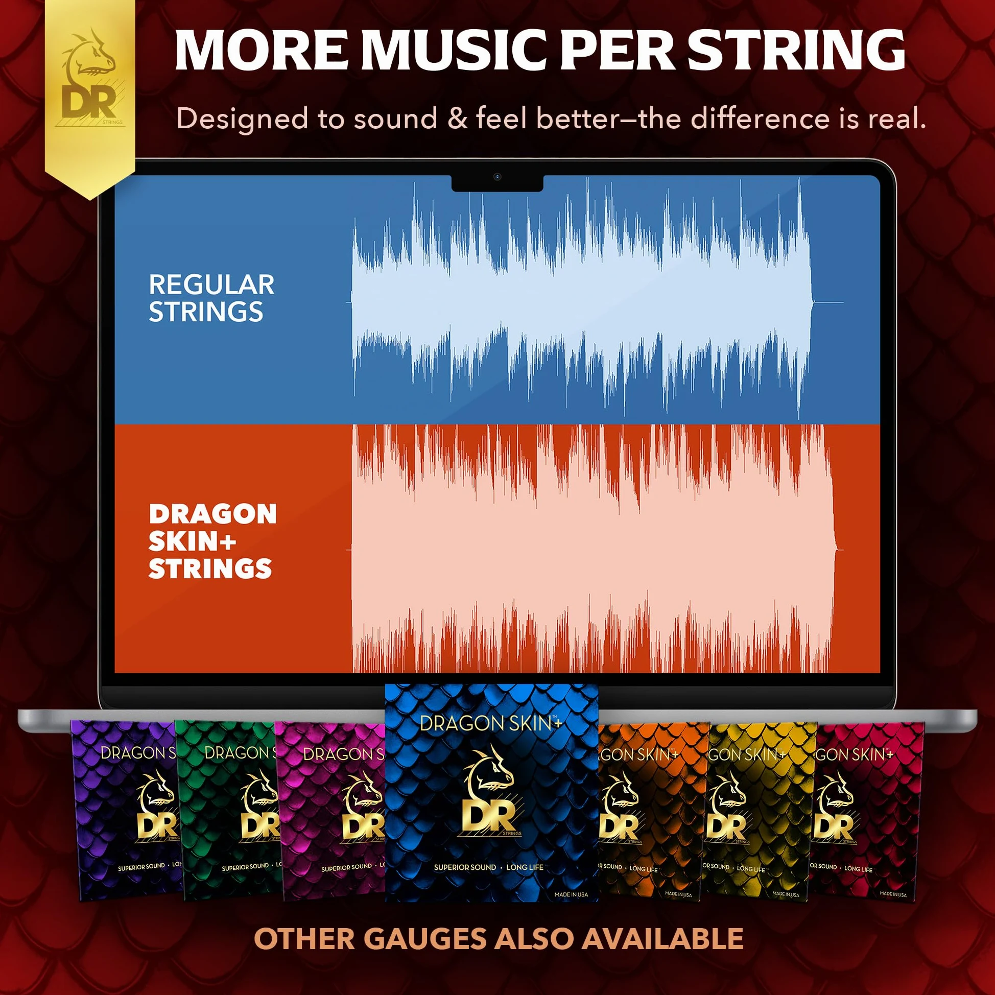 DR Strings DRAGON SKIN+ - Corde per basso in acciaio inox rivestite, DBS5-40, suono superiore con sensazione confortevole e lunga durata: 5 corde leggere 40-120