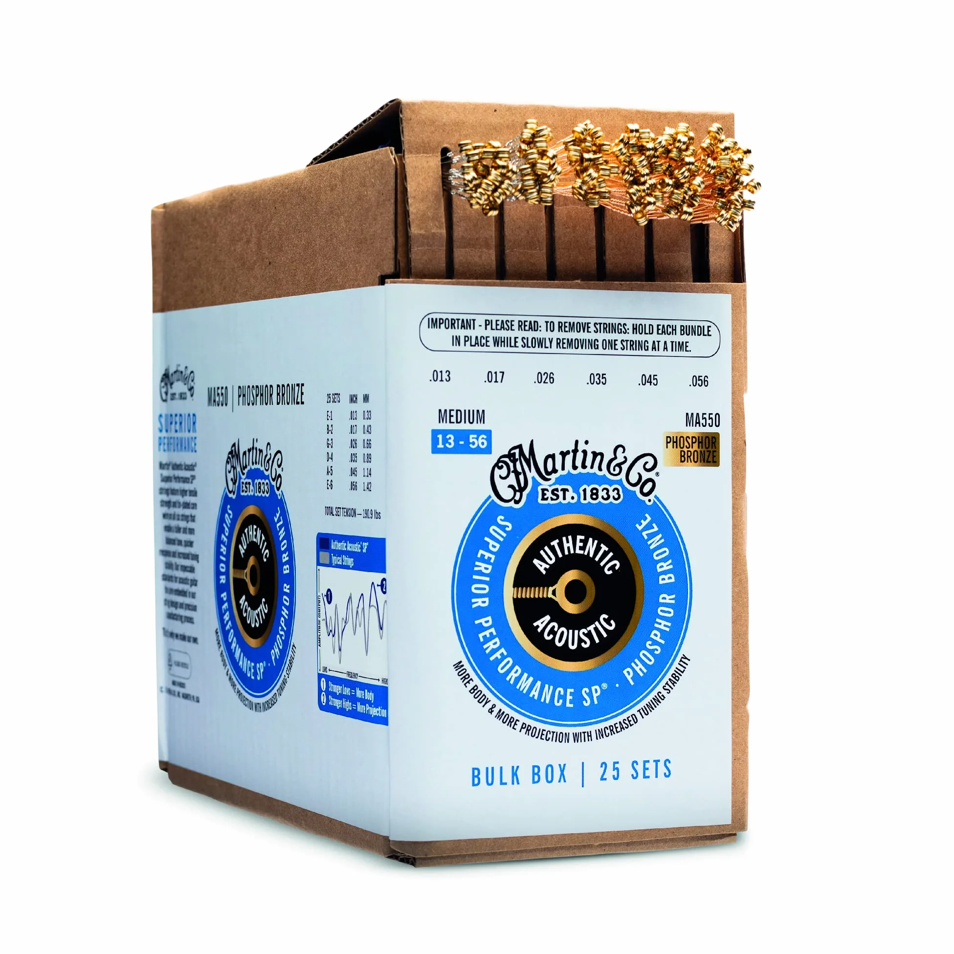 MARTIN - MA550BULK AUTHENTIC SP Phosphor Bronze MEDIUM 13-56, Confezione da 25