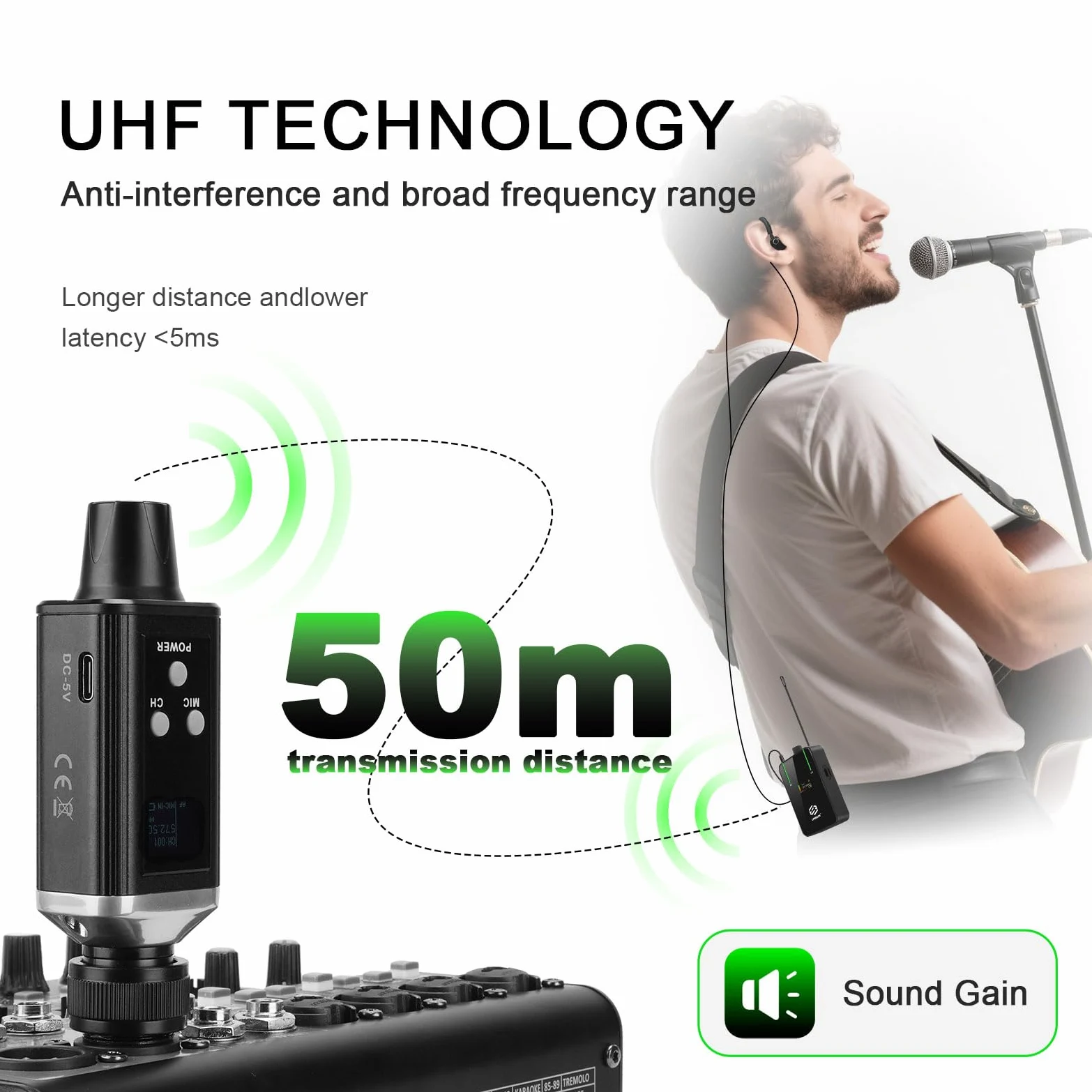 AR9 UHF Mono Wireless Monitor Pro System Transmitter and Beltpack Receiver for Studio, Band Rehearsal and Live Performance (AR9 Pro-1)