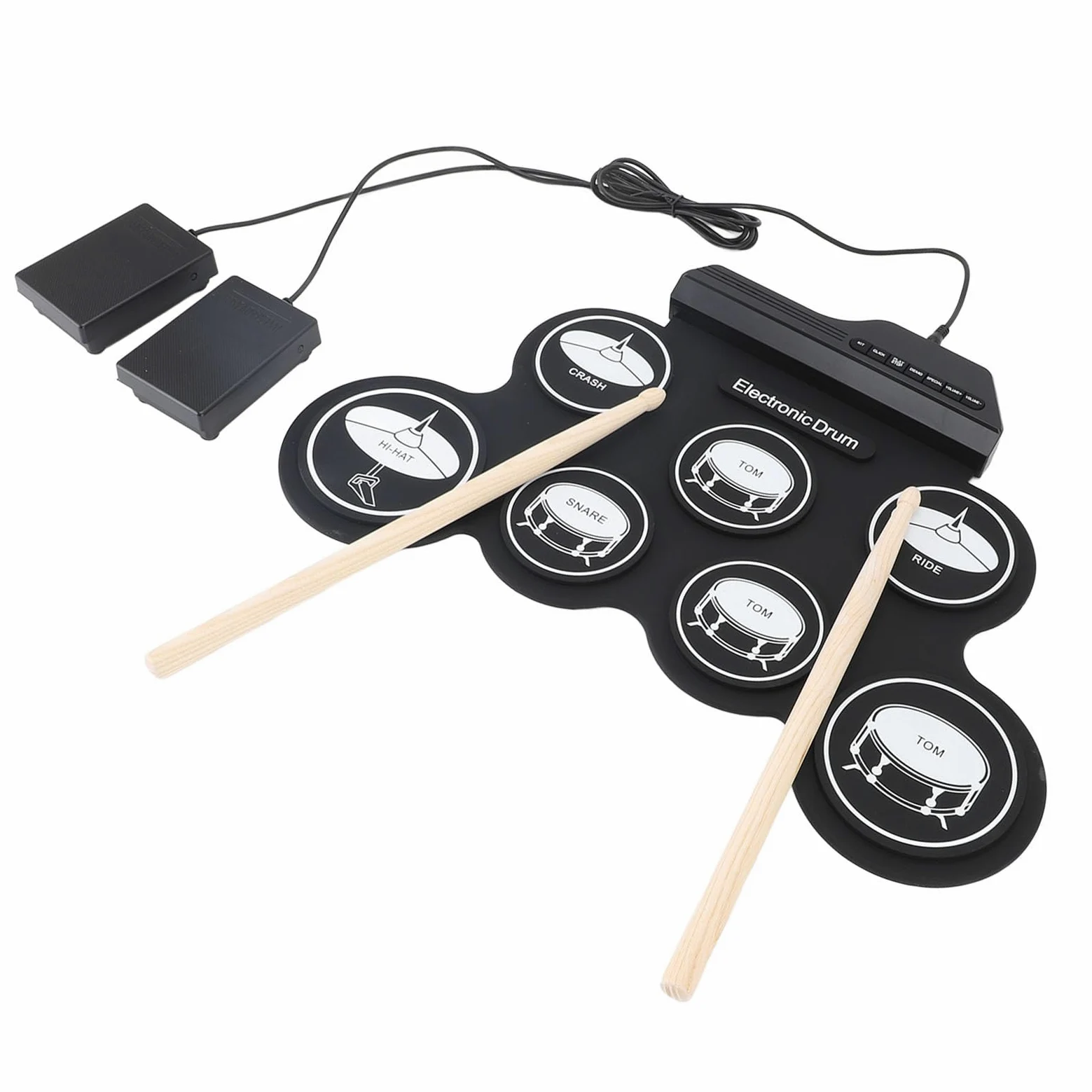 Pad per Batteria Elettronica Portatile USB, Set di Batteria Elettronica Pieghevole a Mano per Principianti, qualità del Suono Realistica, Metronomo per Musica Latina Pop Rock, Ottima Scelta