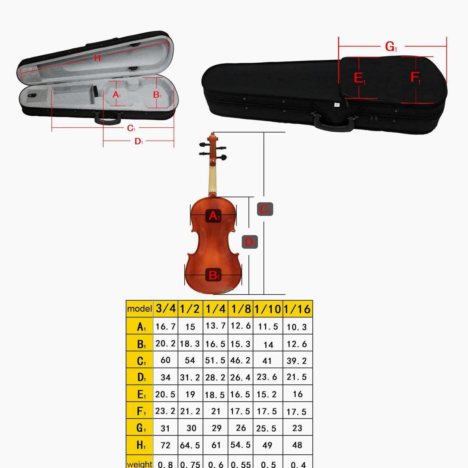 Custodia Rigida per Violino, Zaino, Leggera, Imbottitura in Schiuma Oxford, Doppia Cerniera, Portatile, per Musicisti, Viaggi, Uso Quotidiano, Lunghezza 64.5 Cm