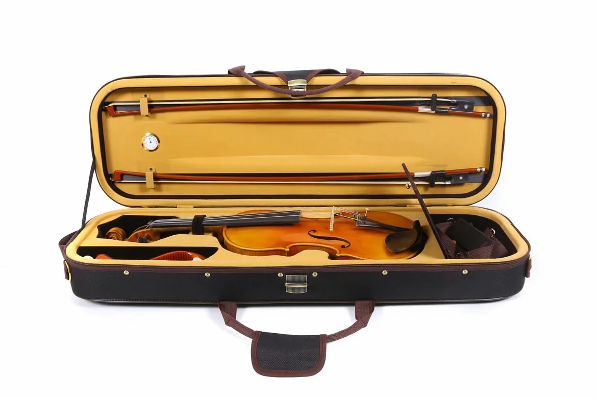 Scatola per violino in tela 4/4 Full Size Custodia oblunga in legno con cinghie resistenti 2 supporto per archetto da viaggio custodia per violino