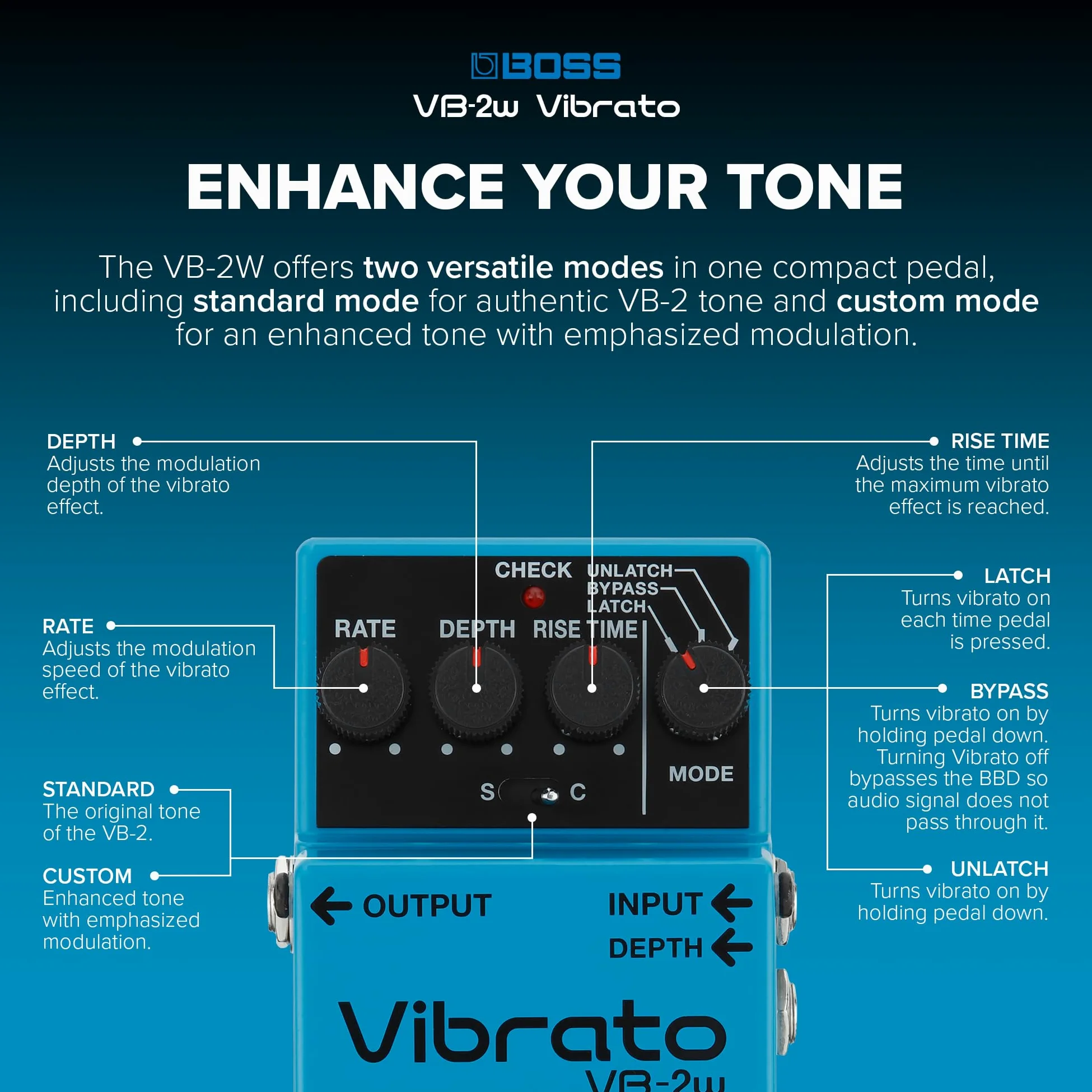 BOSS VB-2W Pedale Vibrato per la Chitarra Elettrica, Espressività "True Vibrato", l'esperienza definitiva del suono BOSS