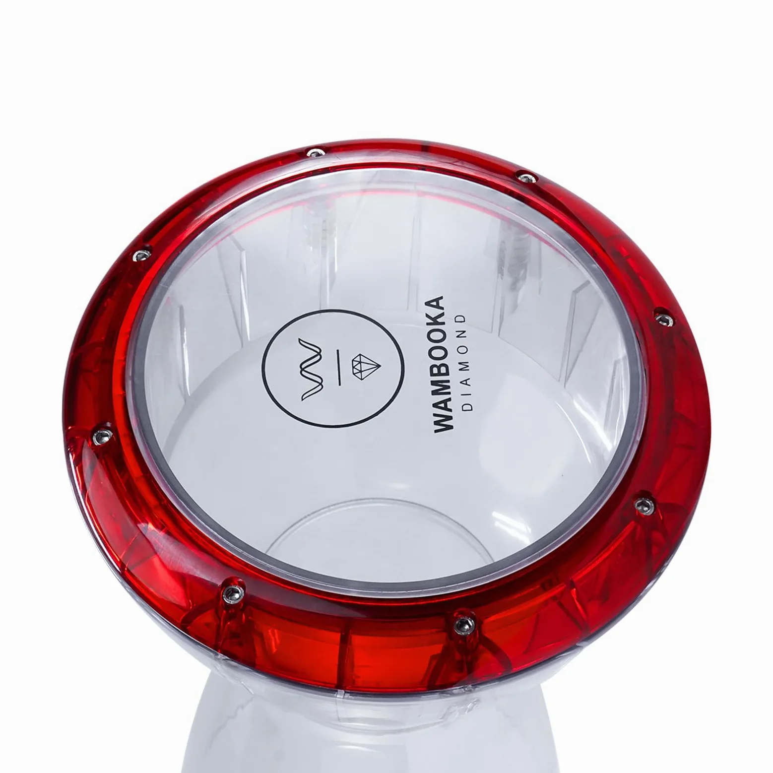 Diamond Red Ruby Darbuka, pelle da 22,5 cm, corpo unico in policarbonato, indistruttibile, leggera, trasparente, professionale con borsa, lunghezza 43 cm, ideale per uso live e studio.