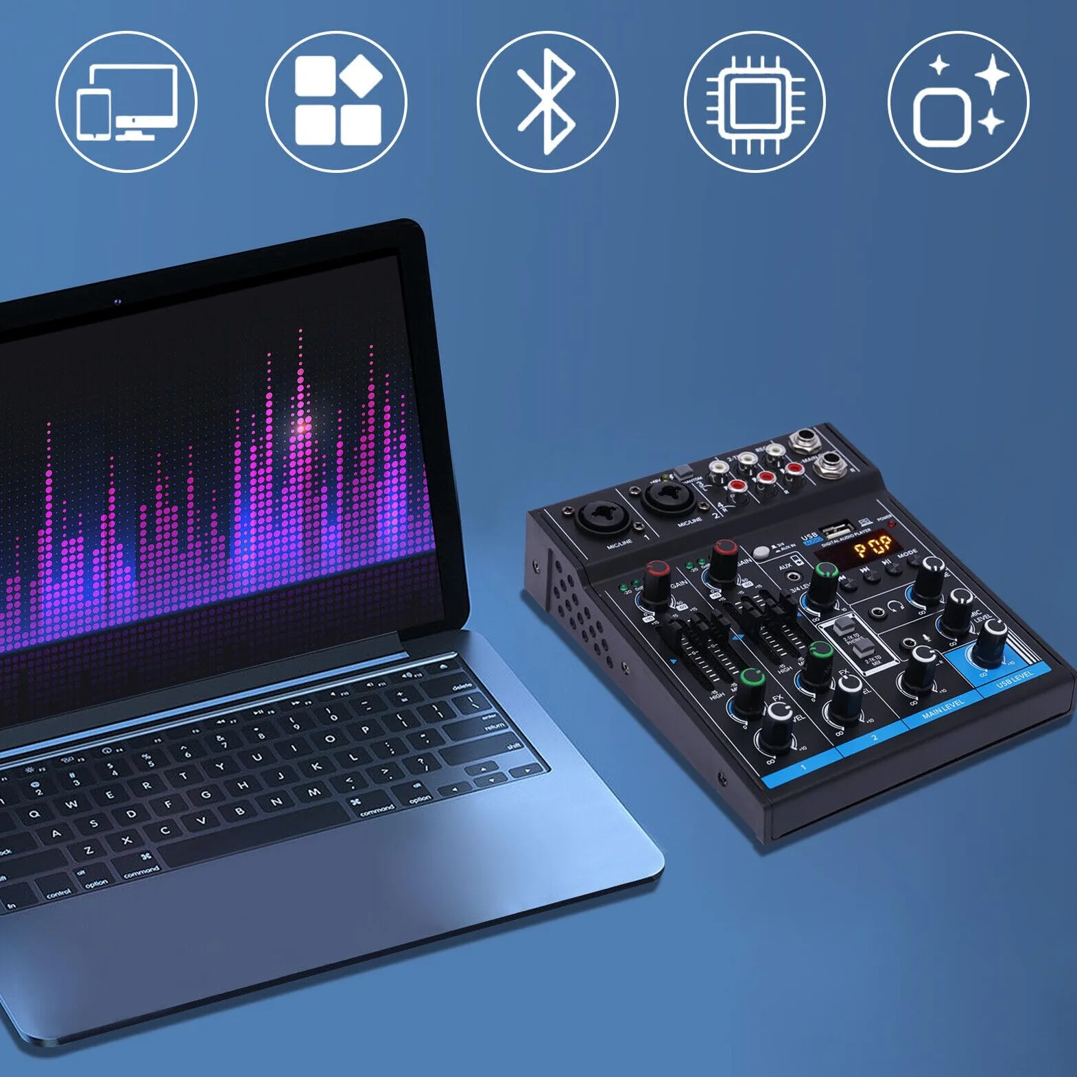 Mixer audio a 4 canali, mixer Bluetooth USB Live Studio Audio Mixer Console DJ Soundboard, mixer audio professionale per registrazioni, streaming live