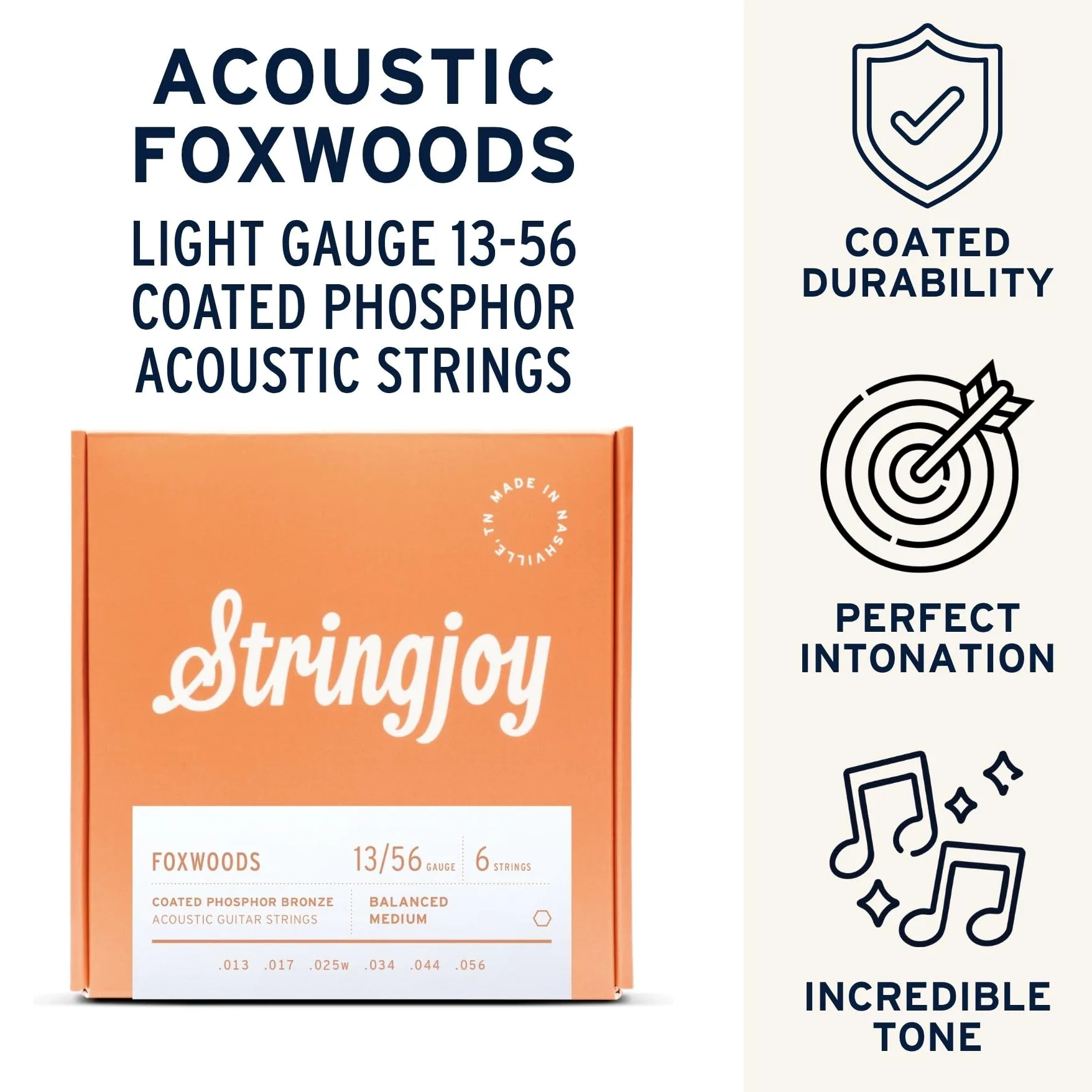 Stringjoy Corde per chitarra acustica bilanciate extra leggere rivestite in bronzo fosforoso 13-56, FW1356, tono e qualità del suono di lunga durata, set di 6 corde acustiche, confezione da 2