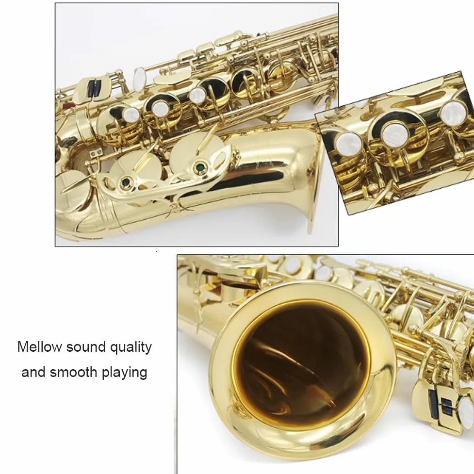 Sassofono professionale Alto Mib Sassofono contralto Ottone laccato Lacca dorata E Sax piatto Strumento a fiato con accessori