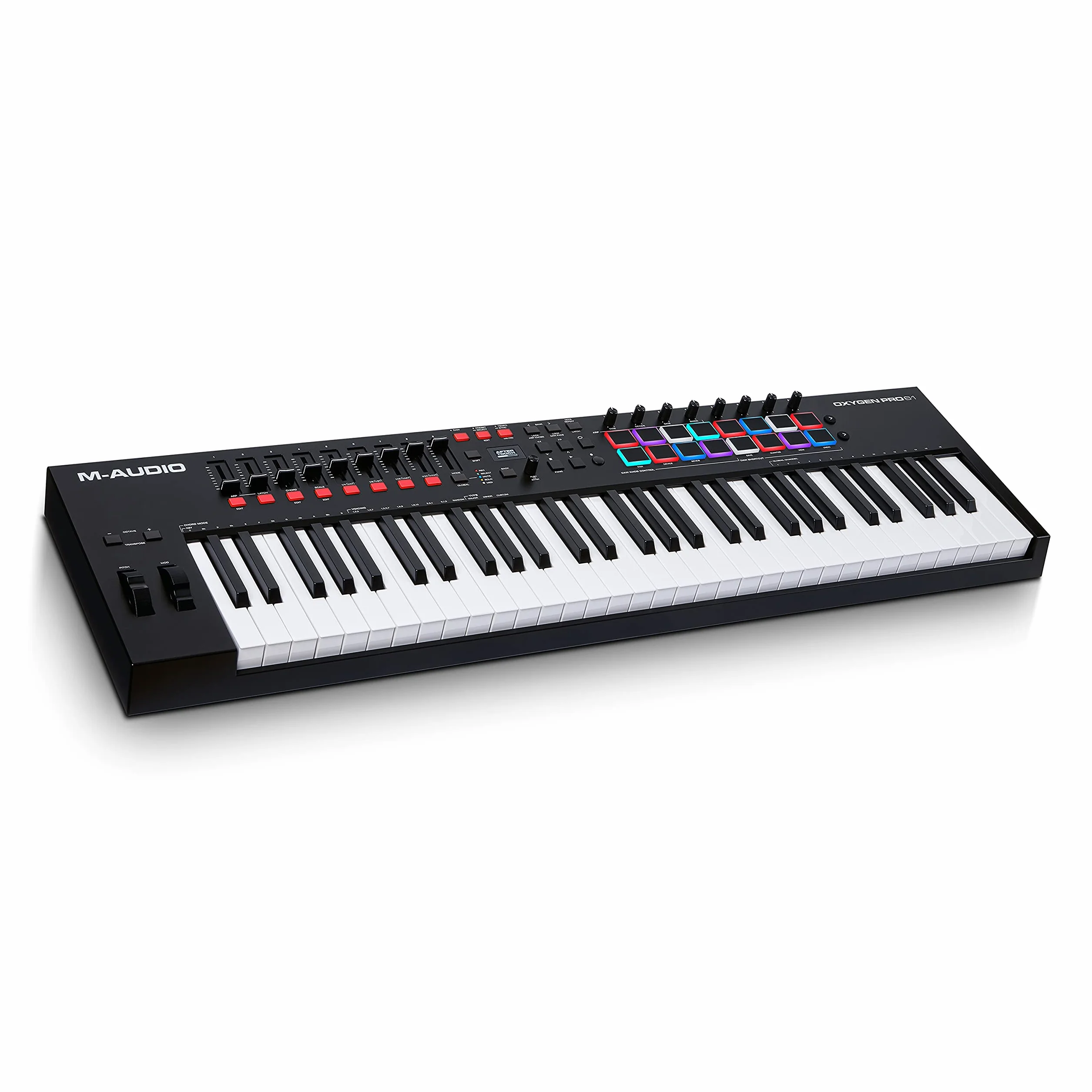 M-AUDIO Oxygen Pro 61 - Tastiera-controller USB MIDI a 61 note con pad Beat, manopole, pulsanti e fader assegnabili via MIDI e pacchetto Native Instruments Sound (integrazione NKS)
