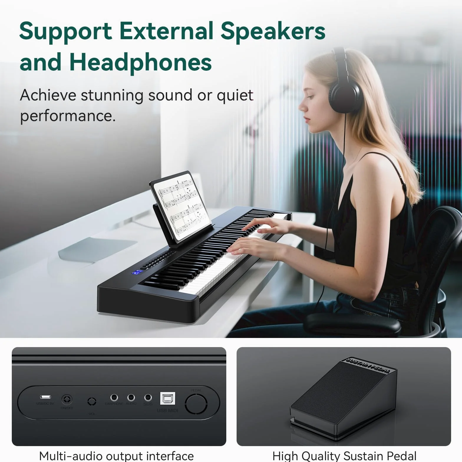 Rosen P21 Tastiera Semi-Pesata 88 Tasti Pianoforte Digitale per Principianti, Pianoforte Elettrico Portatile con Pedale di Sostegno e Alimentazione, Bianco