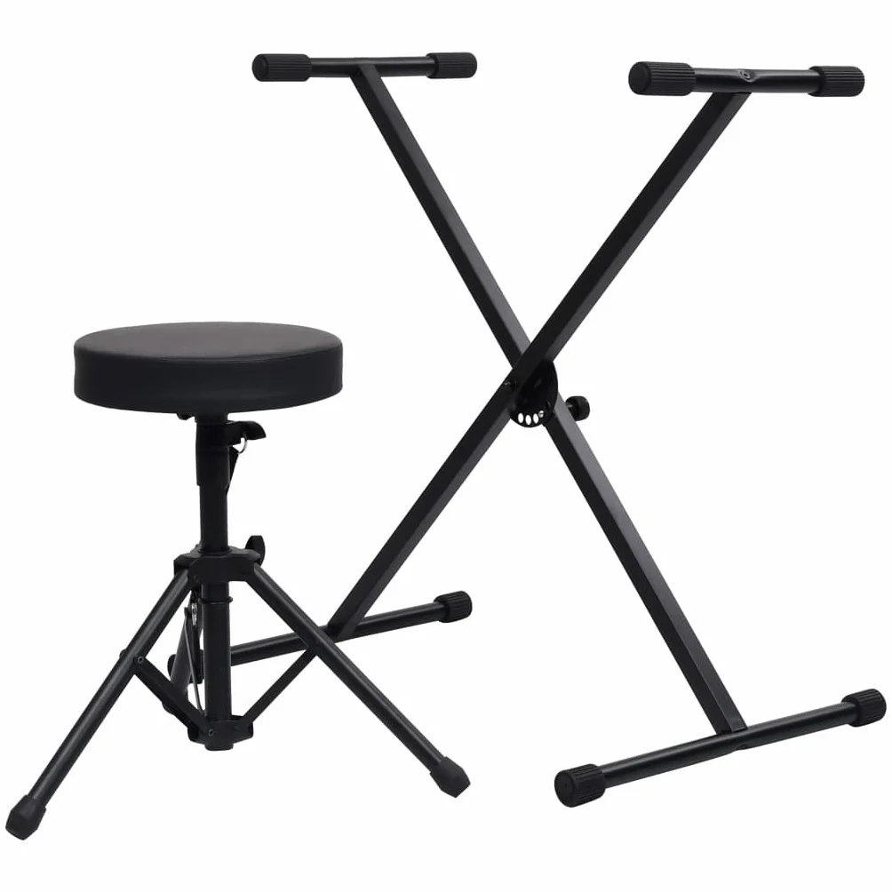 vidaXL Supporto per Tastiera Set con Sgabello Gambe Sostegno Base Appoggio Seduta Porta Pianola Stand Accessori Musica Strumenti Nero