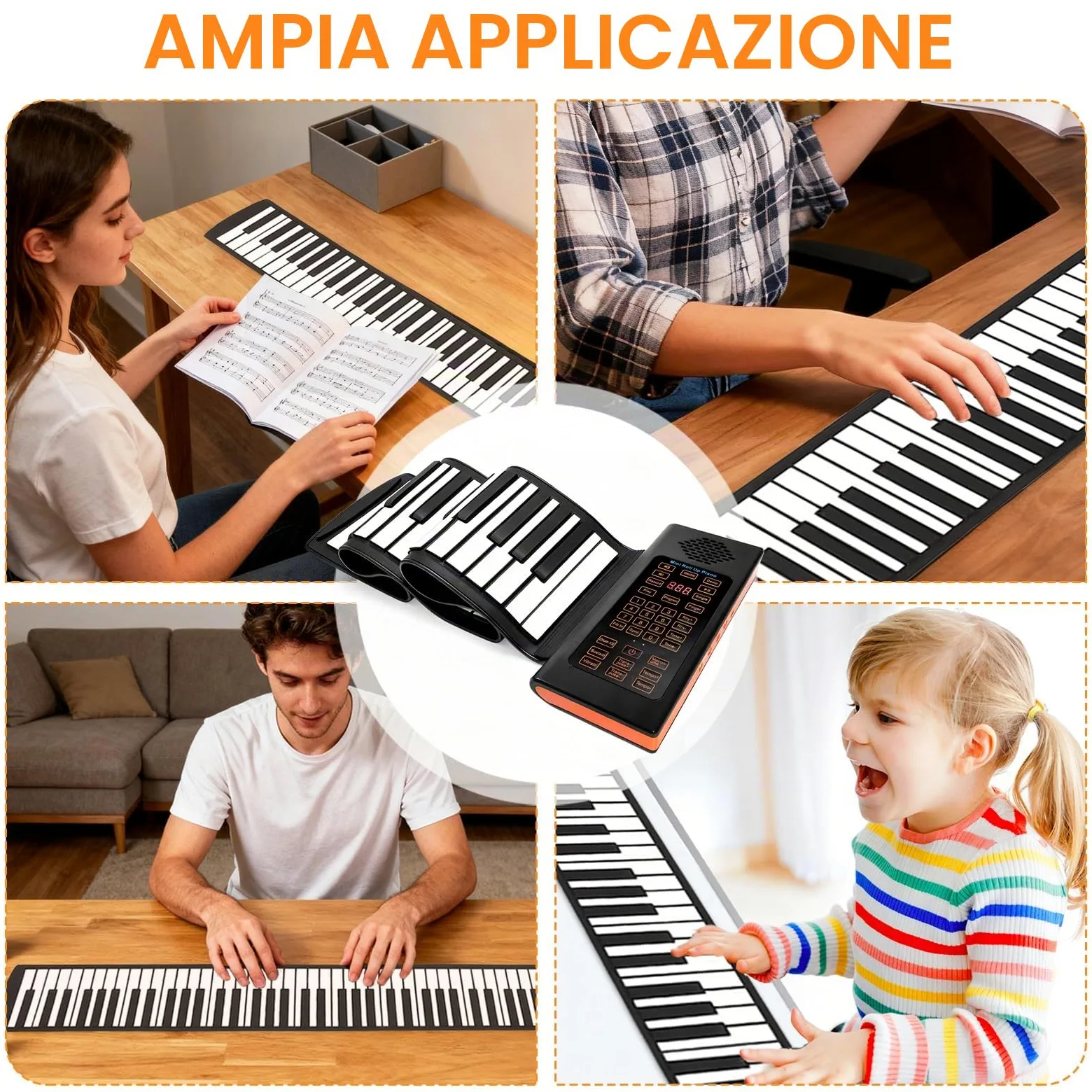 88 Tasti Tastiera Pianoforte Arrotolabile, Pianoforte Elettronico Portatile con 128 Ritmi Toni, 20 Demo, Funzione MIDI,Ricaricabile Rollup Pianoforte Pieghevole per Bambini Principianti Adulti