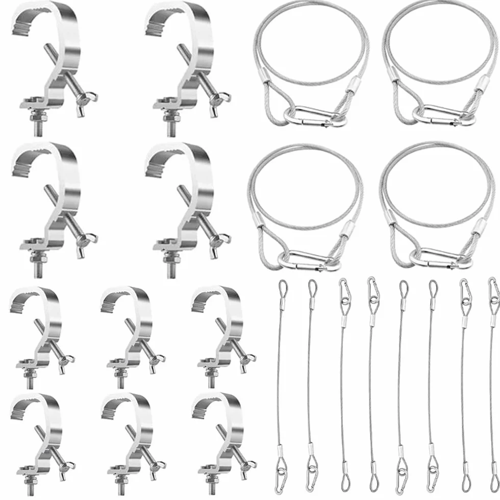 Morsetti per Luci Scena,Morsetto per Traliccio Luci,Truss Clamp Ganci Tralicci Luci,10pcs Truss Morsetto di fissaggio 30-52 mm Con 10 corde 80 mm di lunghezza per Accessori di illuminazione