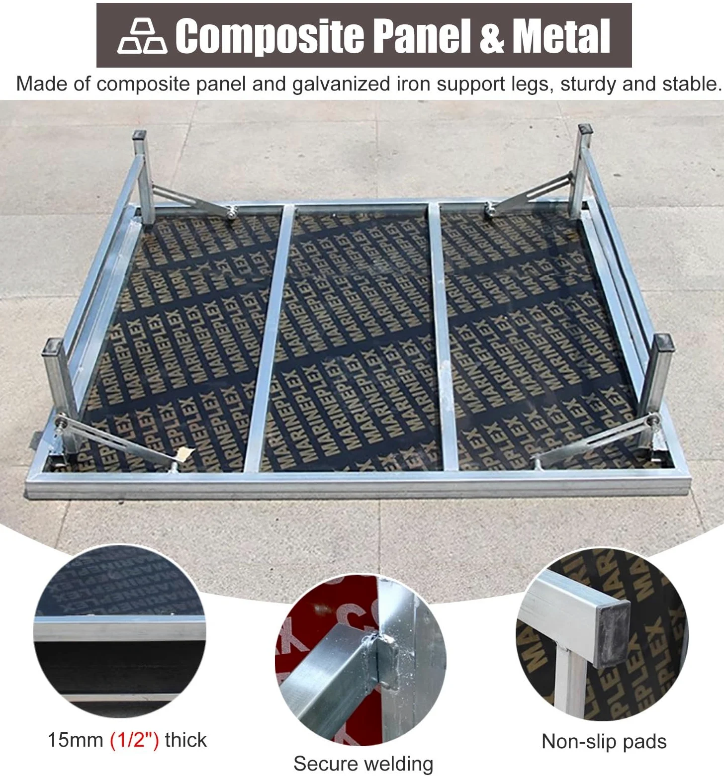 ZIMGOD Palco Modulare Pedana per Palco Rettangolare Modulare, Pedana per Palco 128 x 100 cm con Gambe Pieghevoli, Pannello Composito e Scala in Metallo per Canto Corale(Height 20cm (7 7/8in))