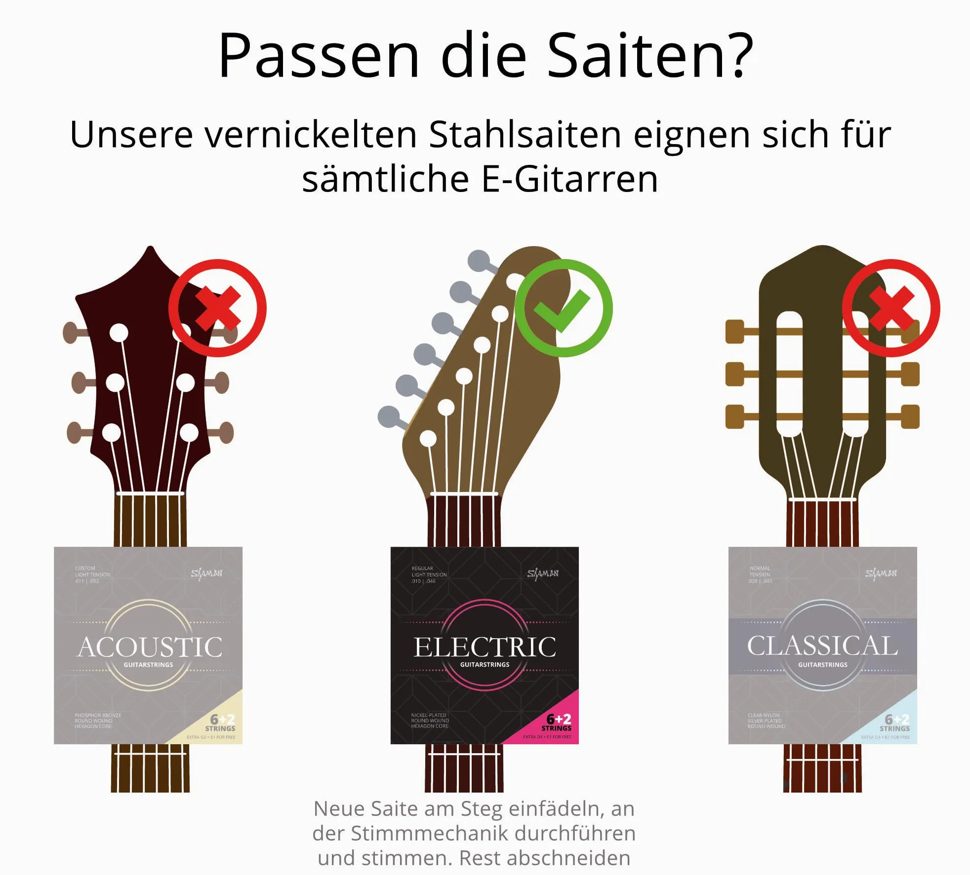 Shaman Electric Corde per Chitarra Elettrica incl. 2 Corde di Ricambio e 3 | Set completo di corde per chitarra elettrica, Custom Light Tension (.010,.013,.017,.026,.036 e.046), 71 e 0, 96 mm)