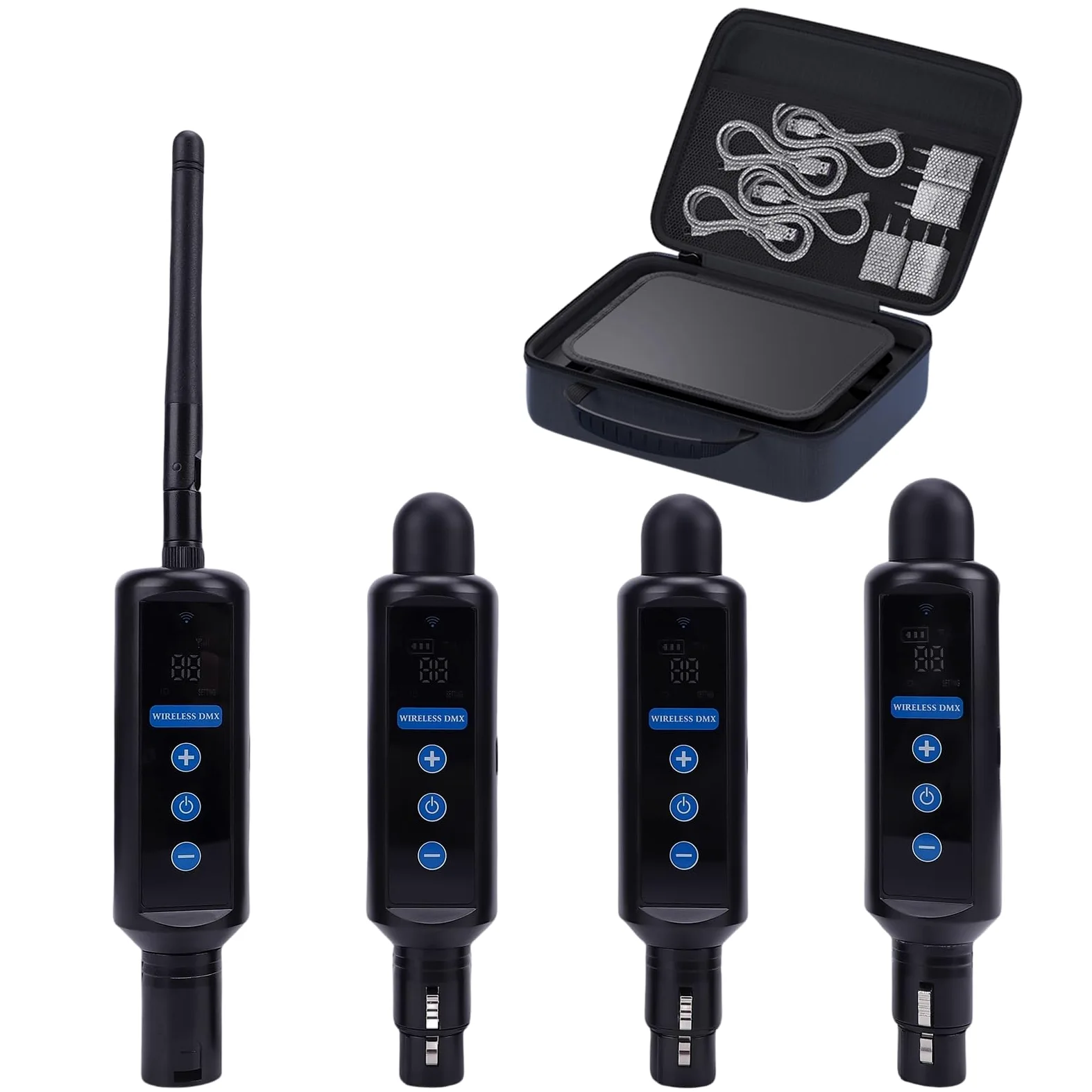 Tomshine Kit DMX 512 Wireless, 1 Trasmettitore e 3 Ricevitori a Batteria, Sistema 2.4G Touch, 20 Gruppi ID, XLR 3 Pin per Luci DJ Palco Discoteca Feste, incl. Custodia Protettiva