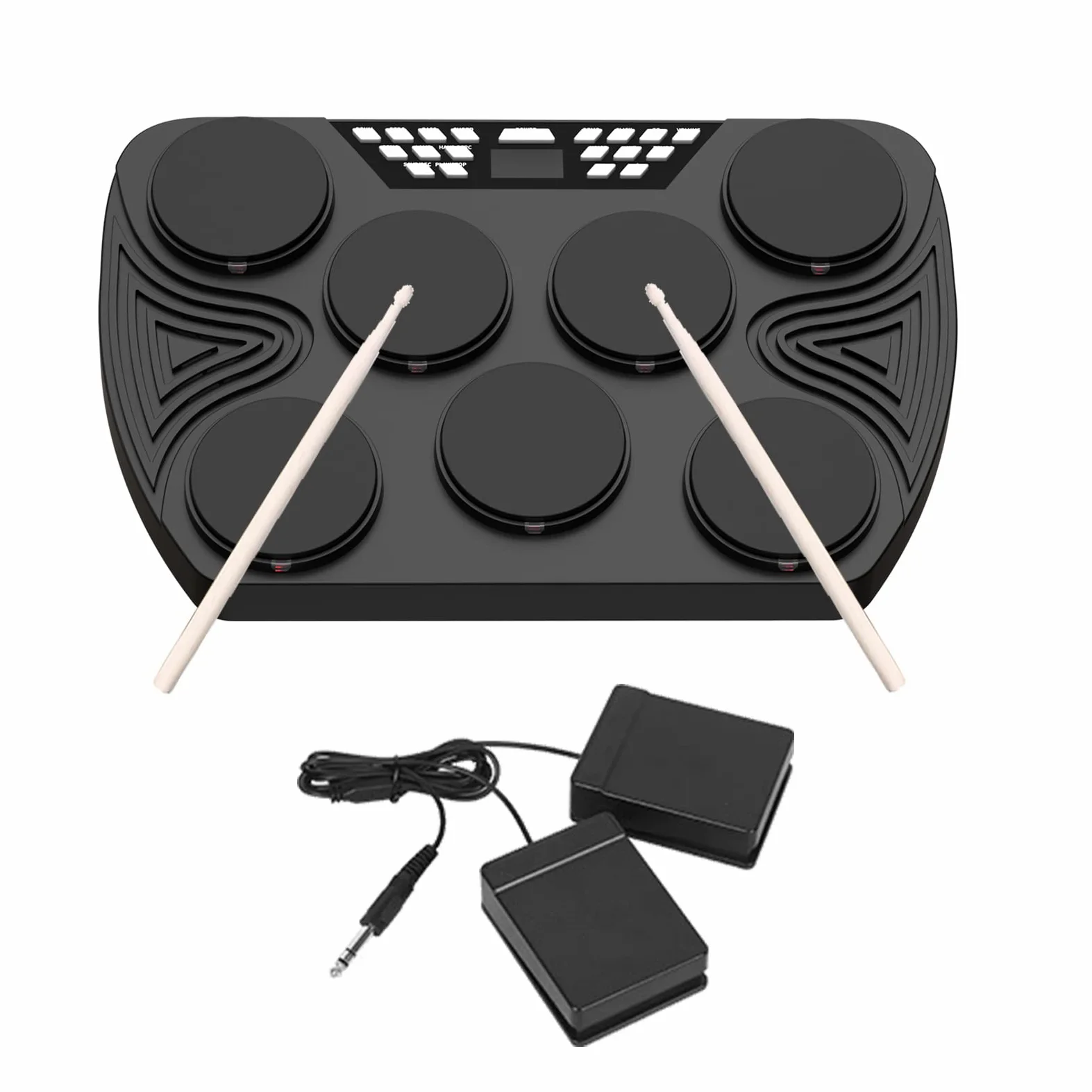 Electronic Drum Kit,Batteria elettronica portatile multifunzione Set 7 pad sensibili alla velocità Tamburo da tavolo 2 altoparlanti integrati Stereo ricaricabile Supporto per pad del tamburo pe