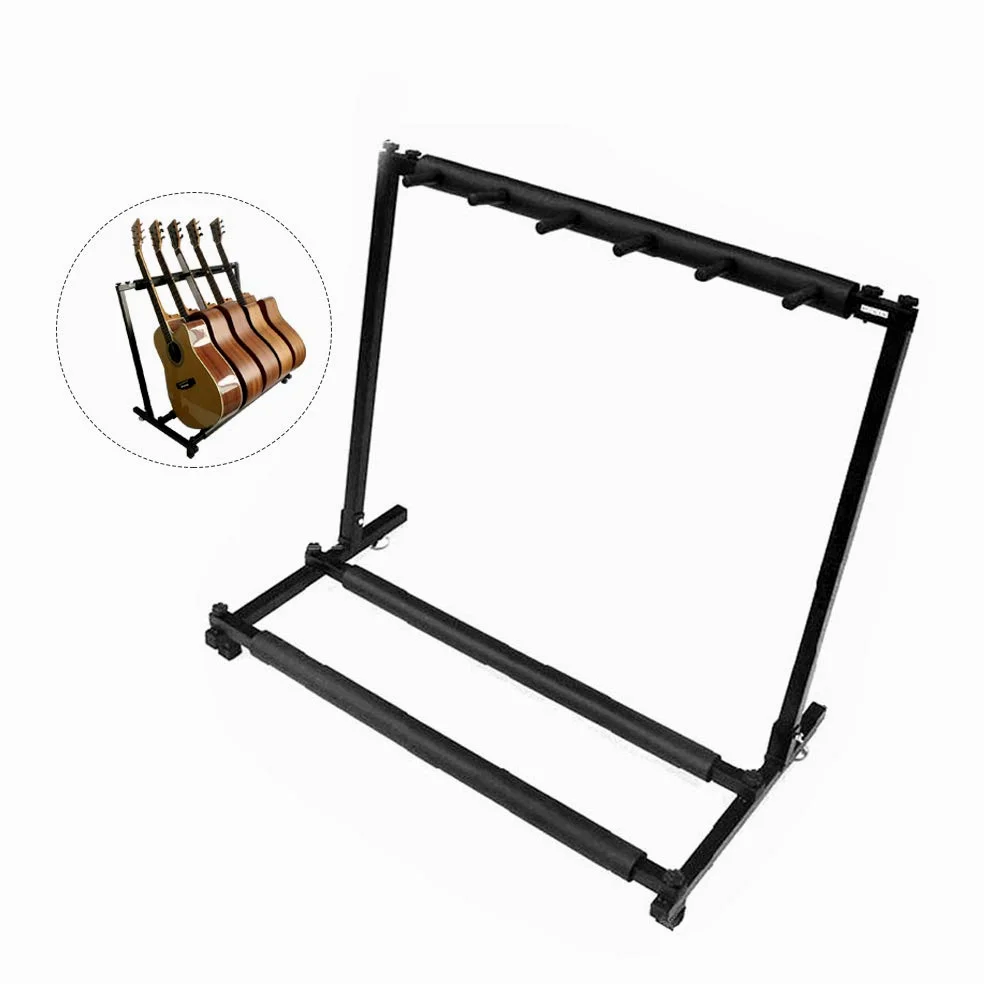 Eujgoov Supporto per Chitarra, Rack Multichitarra in Metallo per Basso Elettrico Acustico, Pieghevole, Contiene 5 Chitarre, Comodo per Gruppi Musicali e Negozi