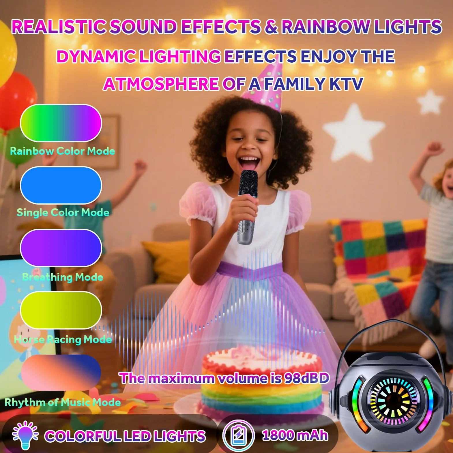 Karaoke Machine 2 microfoni, microfono wireless Bluetooth portatile per bambini, per bambini dai 4 ai 12 anni, regali per ragazzi e ragazze 4, 5, 6, 7, 8, 9, 10, 11 e 12 anni