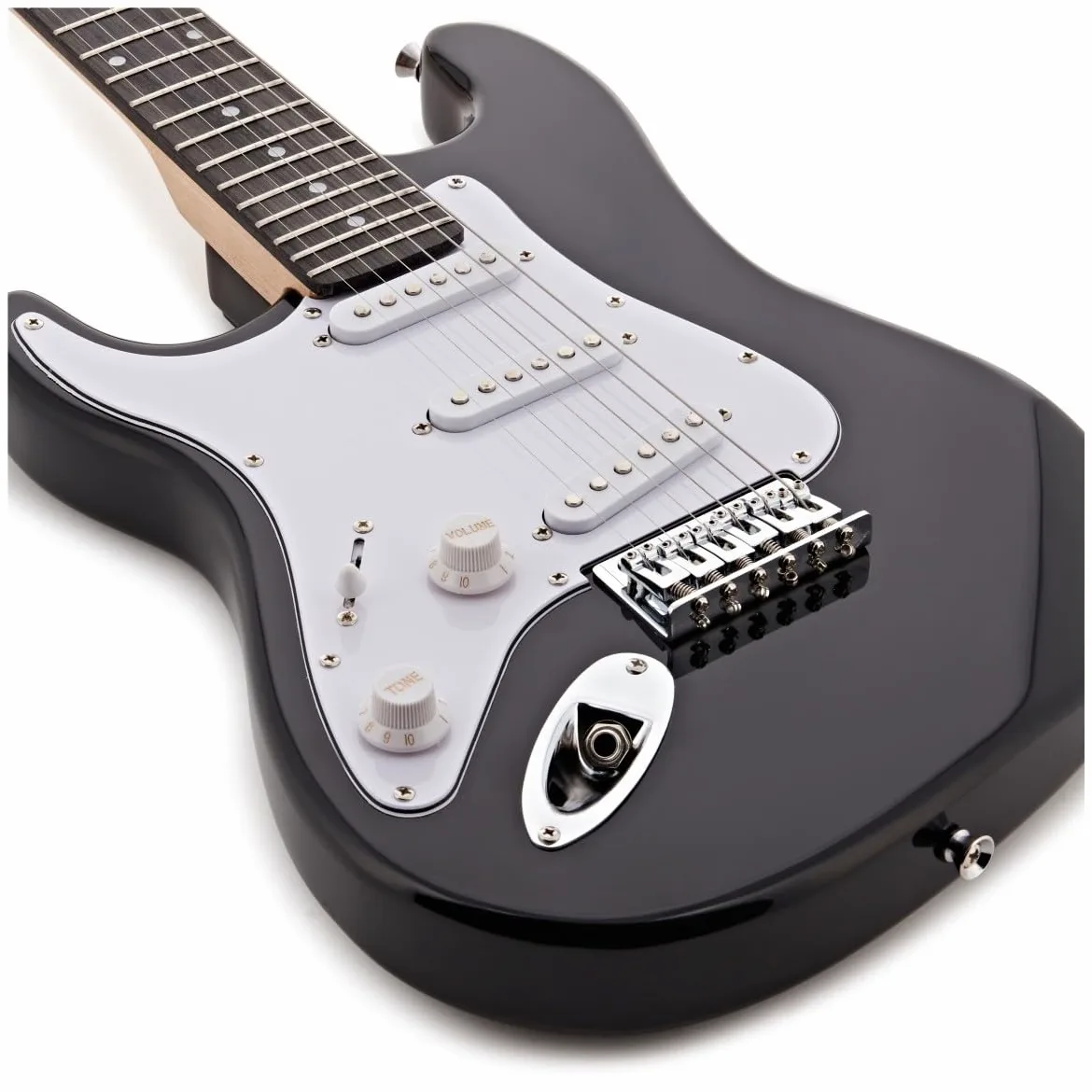 Chitarra Elettrica LA 3/4 Mancina Nera, Ampli 10W e Accessori | Per Giovani Mancini Principianti, Design Confortevole e Facile da Usare, Ampli Portatile con Uscita Cuffie, Custodia Inclusa