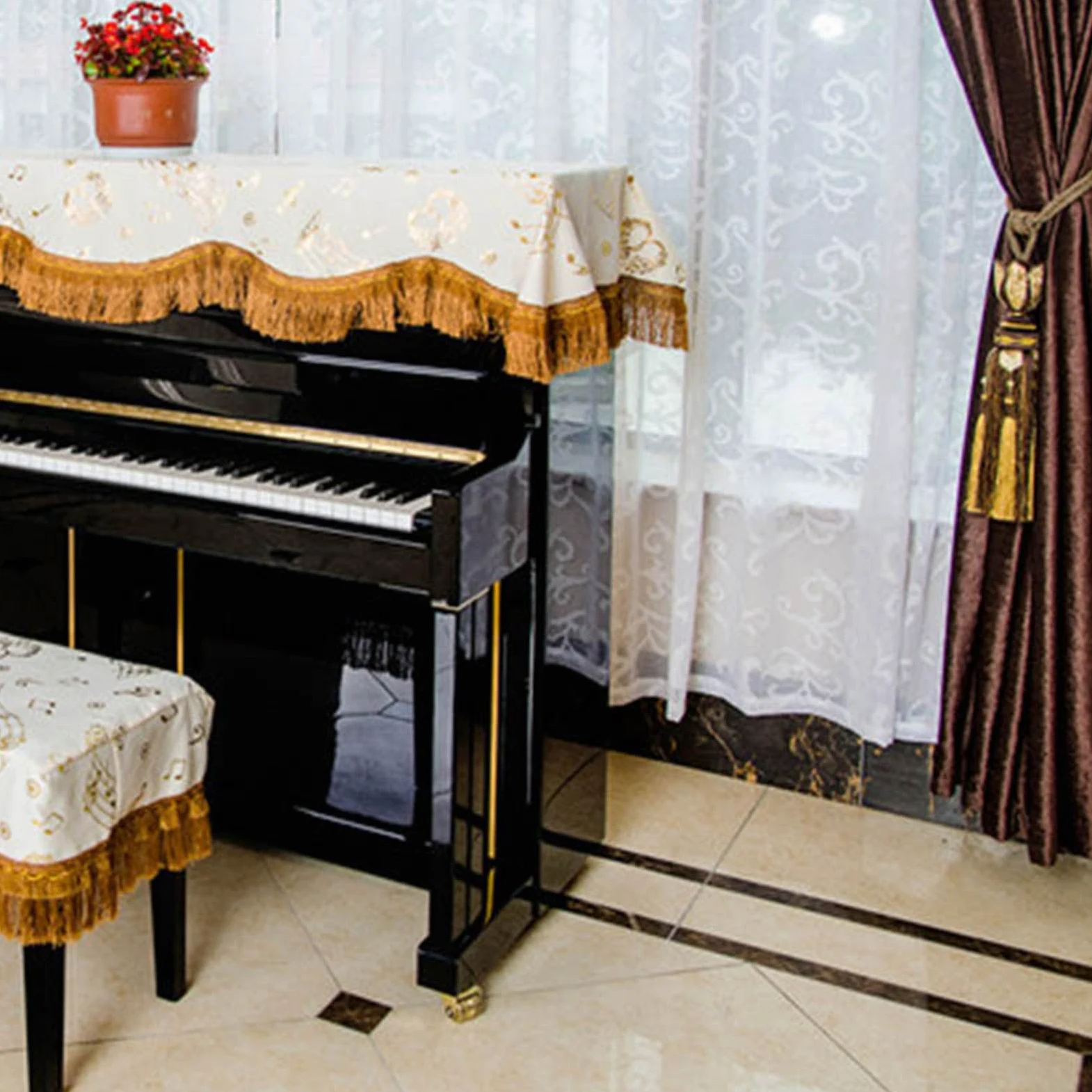 Telo Copri-Sgabello per Pianoforte con Copri-Sgabello, Copertura Protettiva Universale per Pianoforte Verticale, Copertura Decorativa con Stampa a Mezzo Pianoforte per Pianoforte Verticale u