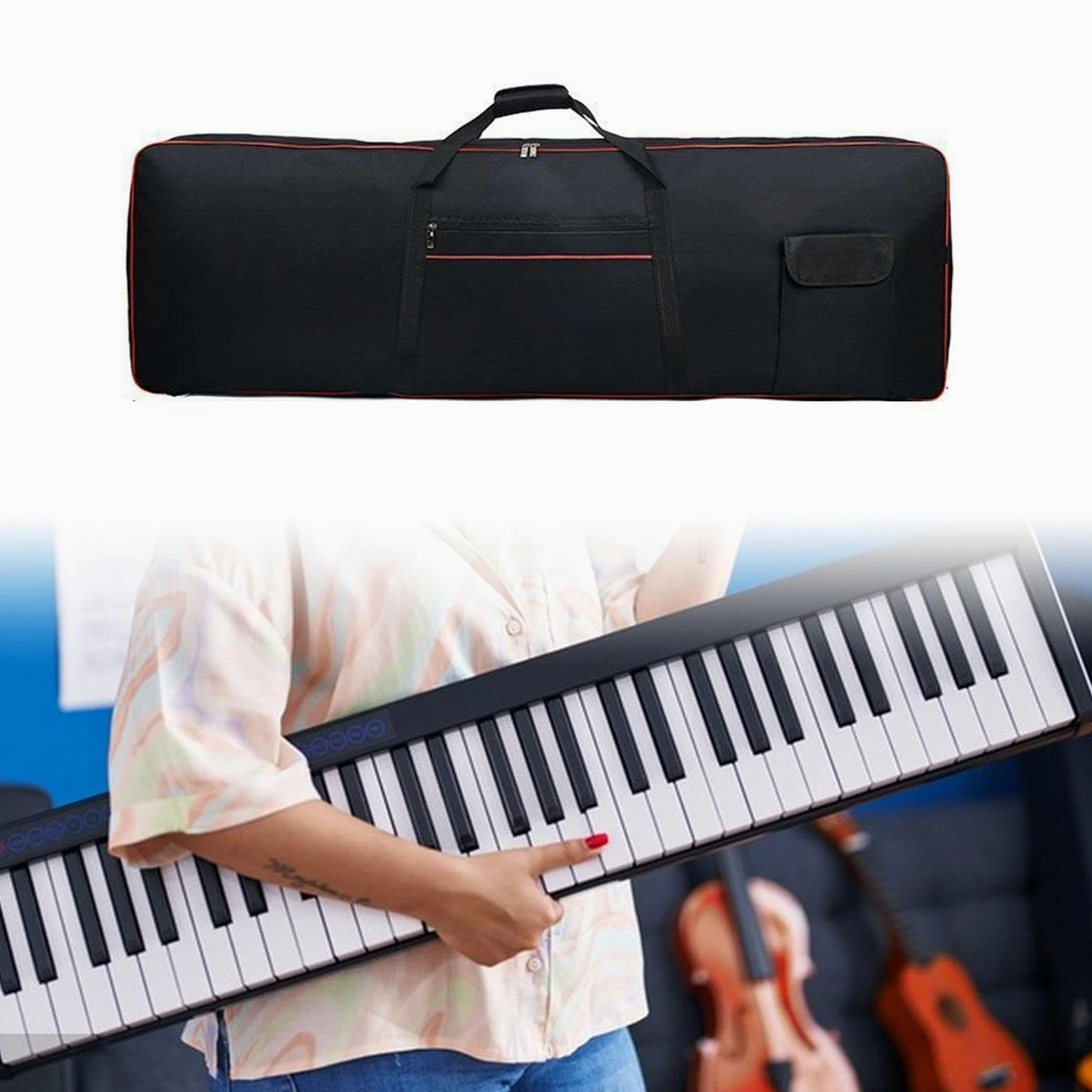 Borsa da trasporto per tastiera da 88 tasti Copertura impermeabile in tessuto Oxford Spallacci protettivi versatili regolabili con manici, 136x17x33 cm