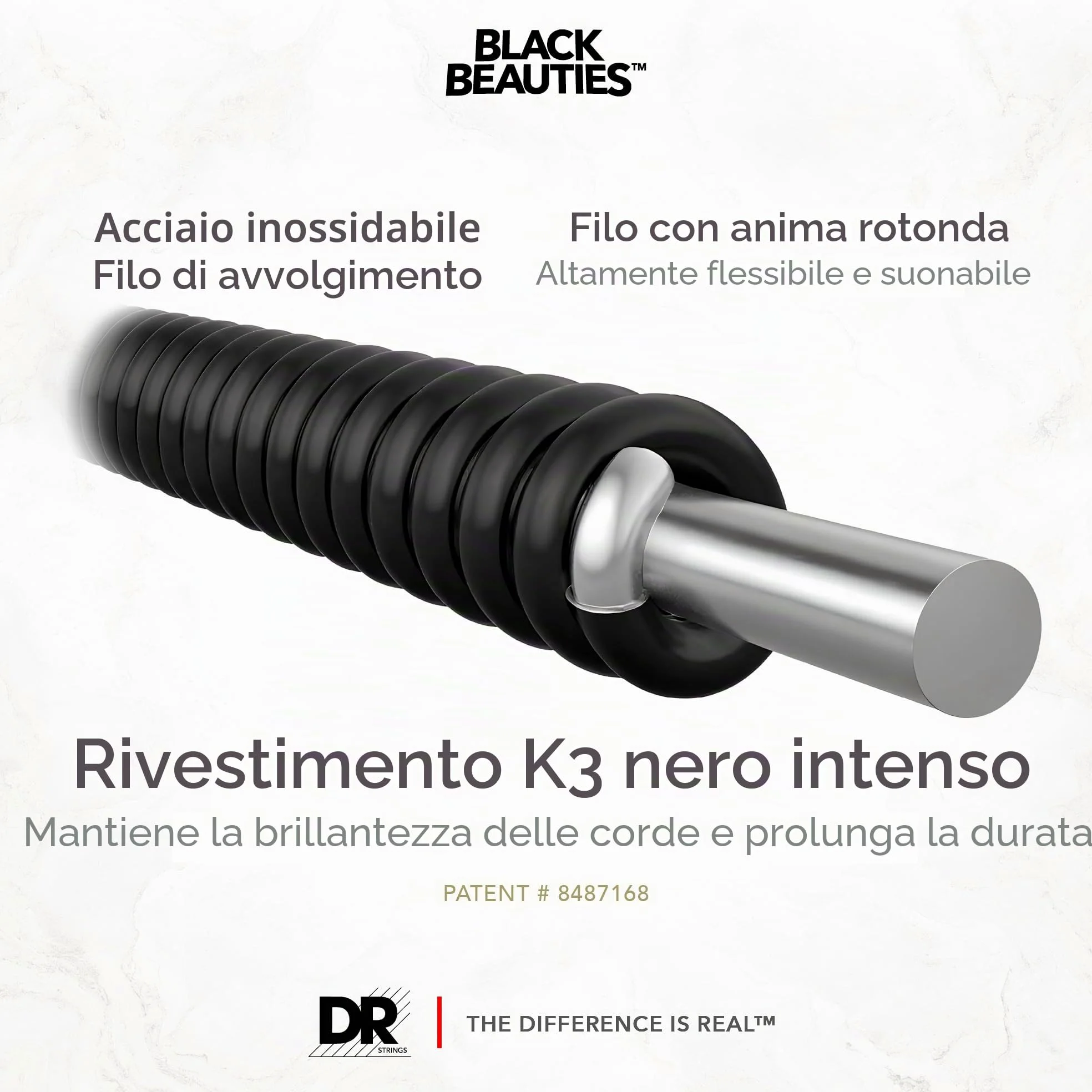 DR Strings BKB630 30-125 Medium 6-String Set Handmade Black Beauties corde per basso rivestite