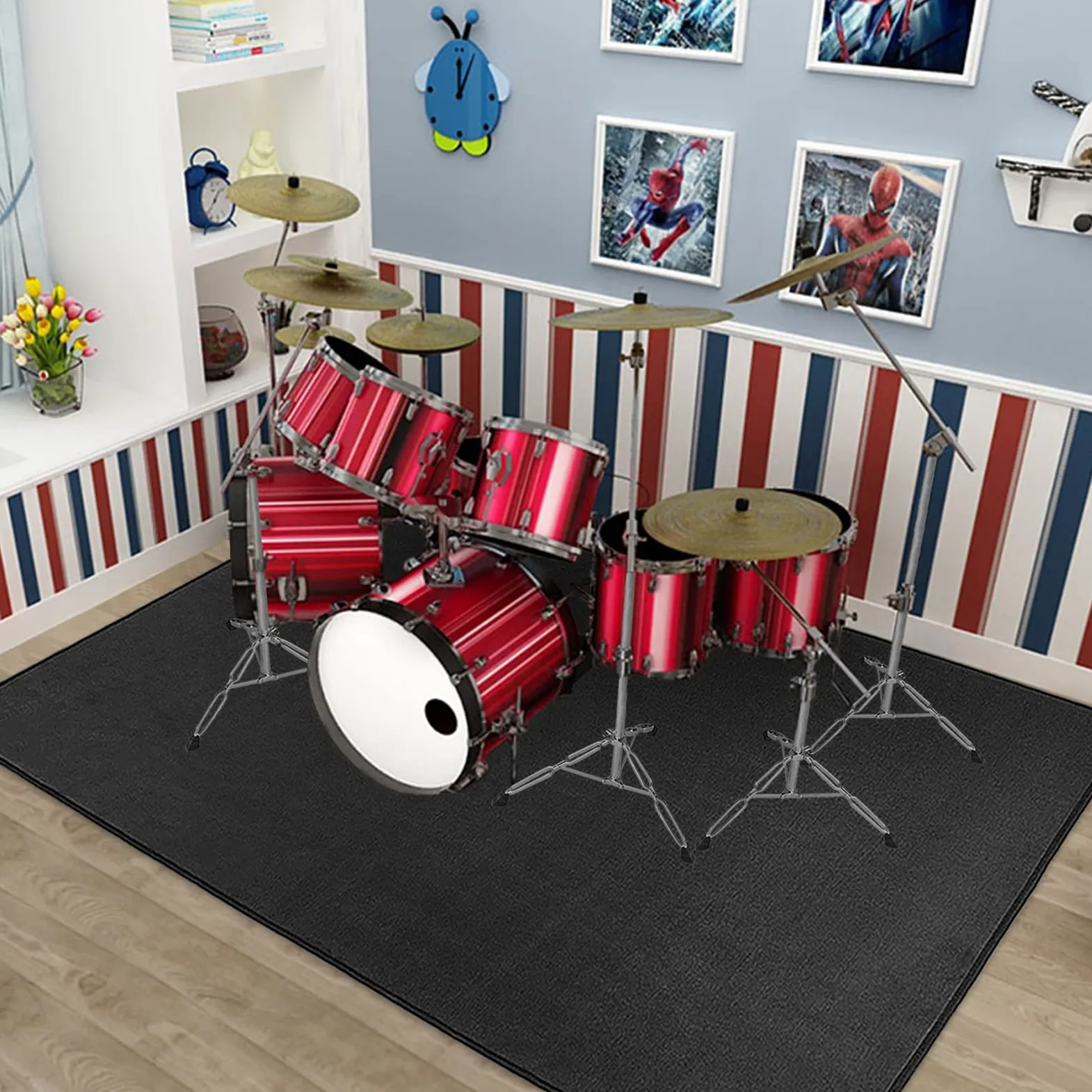 IBVIVIC Tappetino per batteria antiscivolo, tappetino per tamburo insonorizzato, tappetino professionale jazz, per grande cassa chiara e altri strumenti musicali 140 x 180 cm (nero)