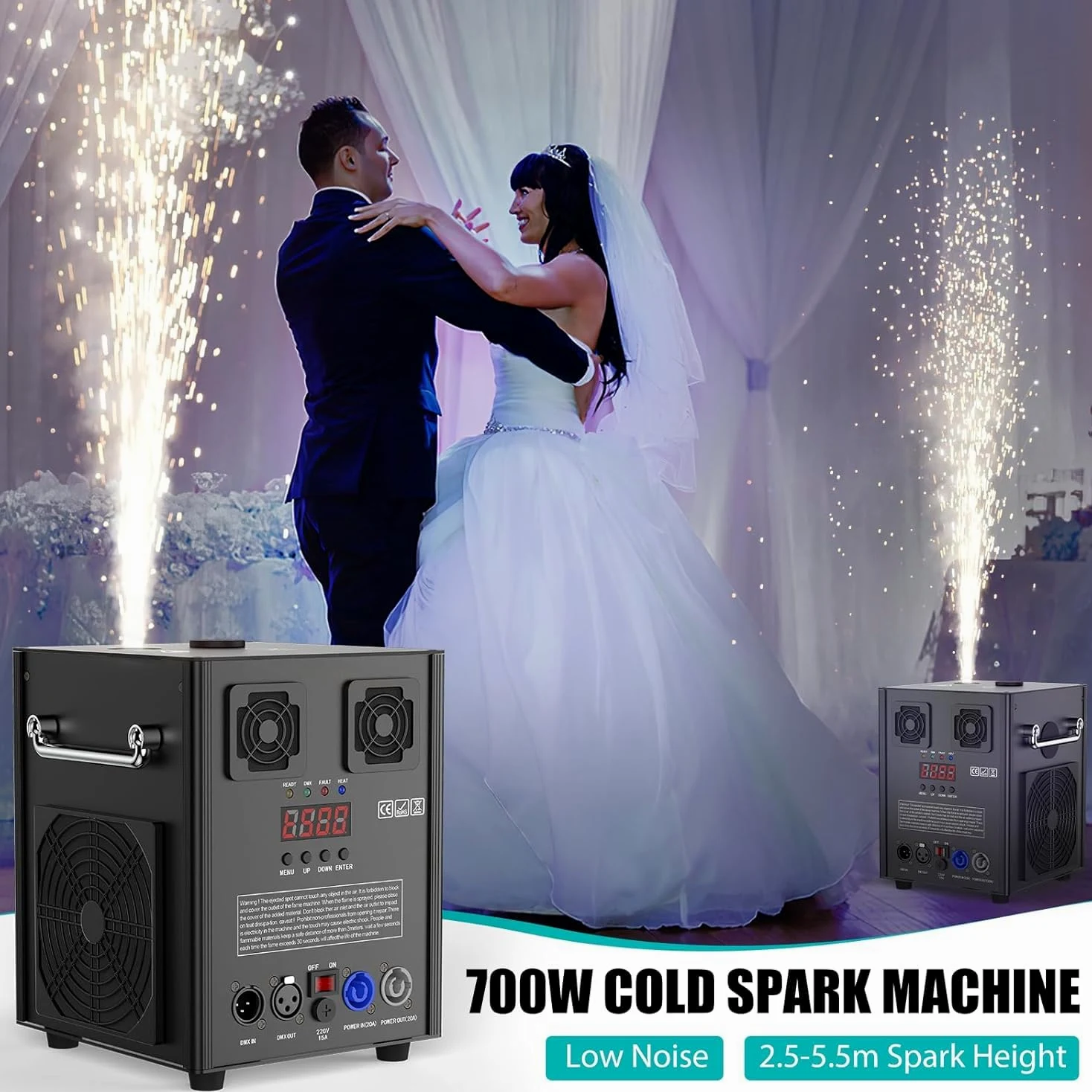 2PCS 700W macchine effetto pirotecnico con Flightcase scintilla macchina fredda fontane scintilla con telecomando per festa Halloween Natale matrimonio concerto