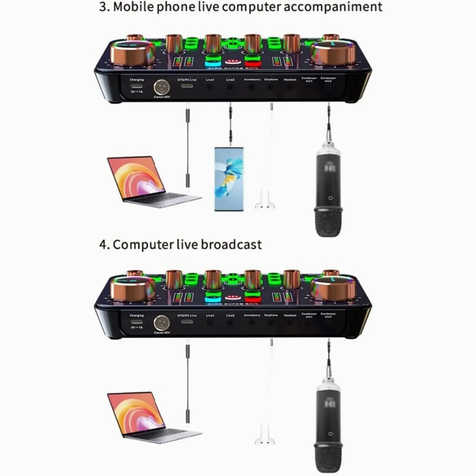 console audio， Scheda audio DJ16 48V Microfono a condensatore a diaframma largo Cambia voce, adatto for DJ, microfono a, karaoke online