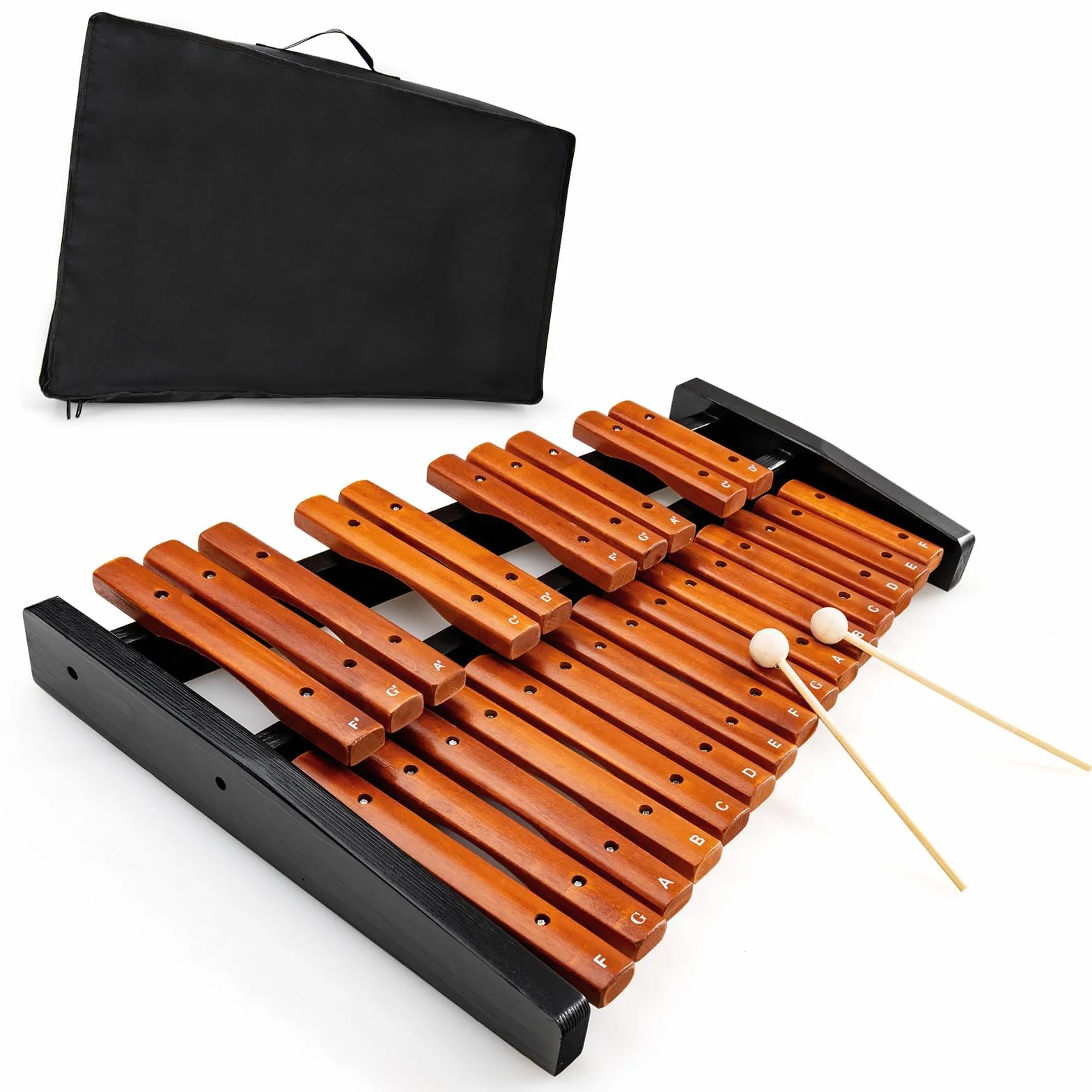 KOMFOTTEU Xilofono con 25 Note Scritte, Glockenspiel in Legno di Pino con 2 Mazzuoli, Strumento Musicale a Percussione a Mano con Borsa per il Trasporto, Metallofono Scuola Media per Bambini, Adulti
