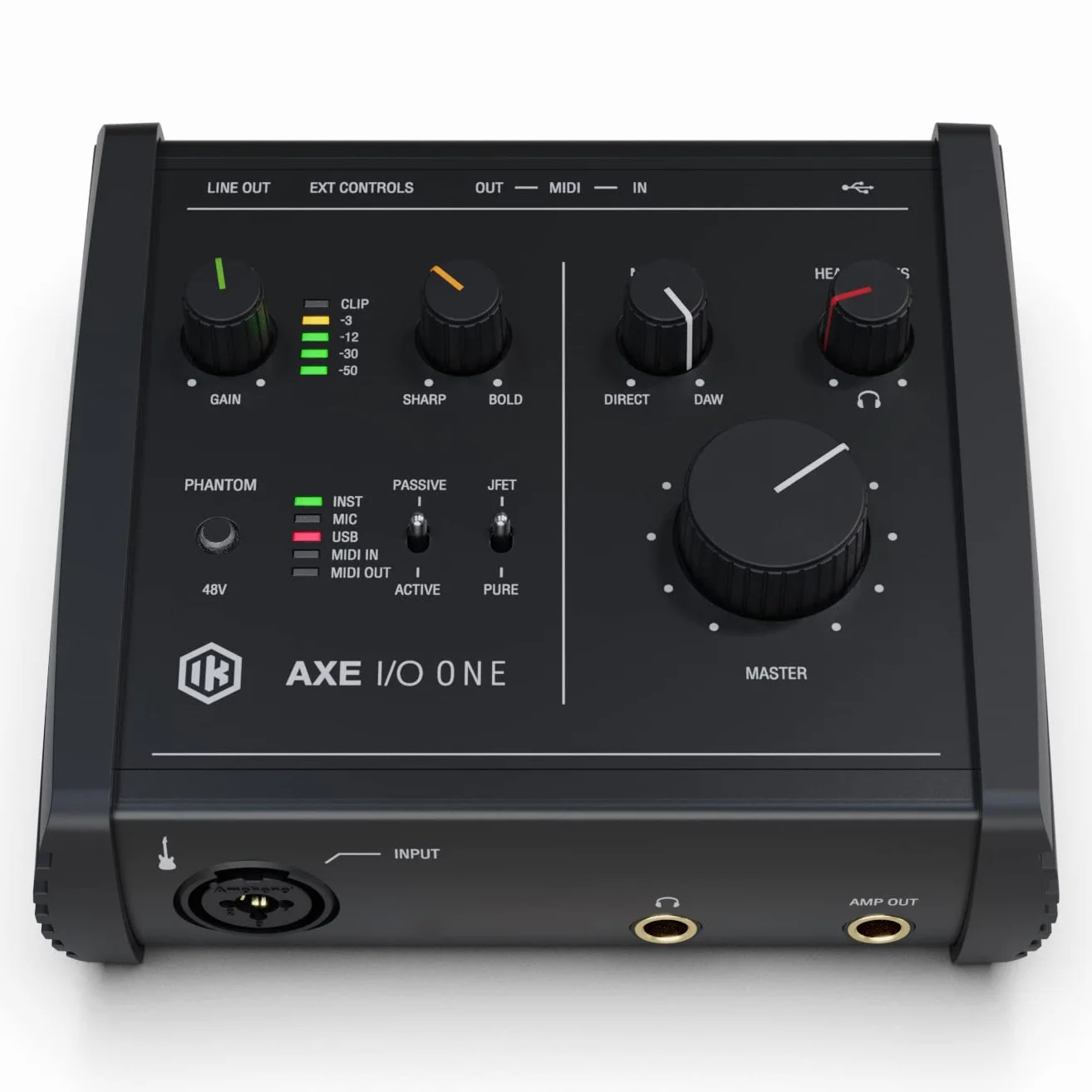 IK Multimedia AXE I/O ONE, interfaccia audio USB compatta con modellazione avanzata del tono di chitarra Z-TONE. Connettore USB-C. Fornita con TONEX SE e AmpliTube 5 SE