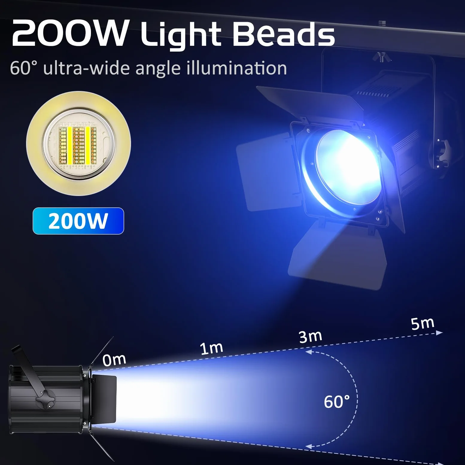 200W COB LED Par faretto 6 in 1 RGBWA+UV Luci da Palcoscenico 3500~7500 K par led con DMX/Sound/Master-slave COB luce Fari per palco, DJ, feste, matrimoni, chiese dramma