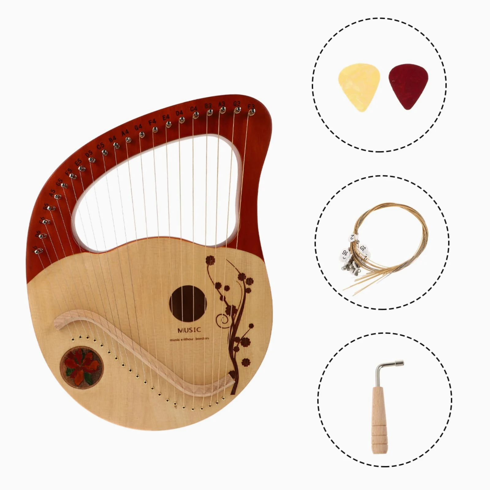 Yardwe Arpa in Legno Corde Strumento Corda Arpa in Legno Massello Corde Con Asta Di Accordatura Di in Strumento Musicale Lira Per Principianti