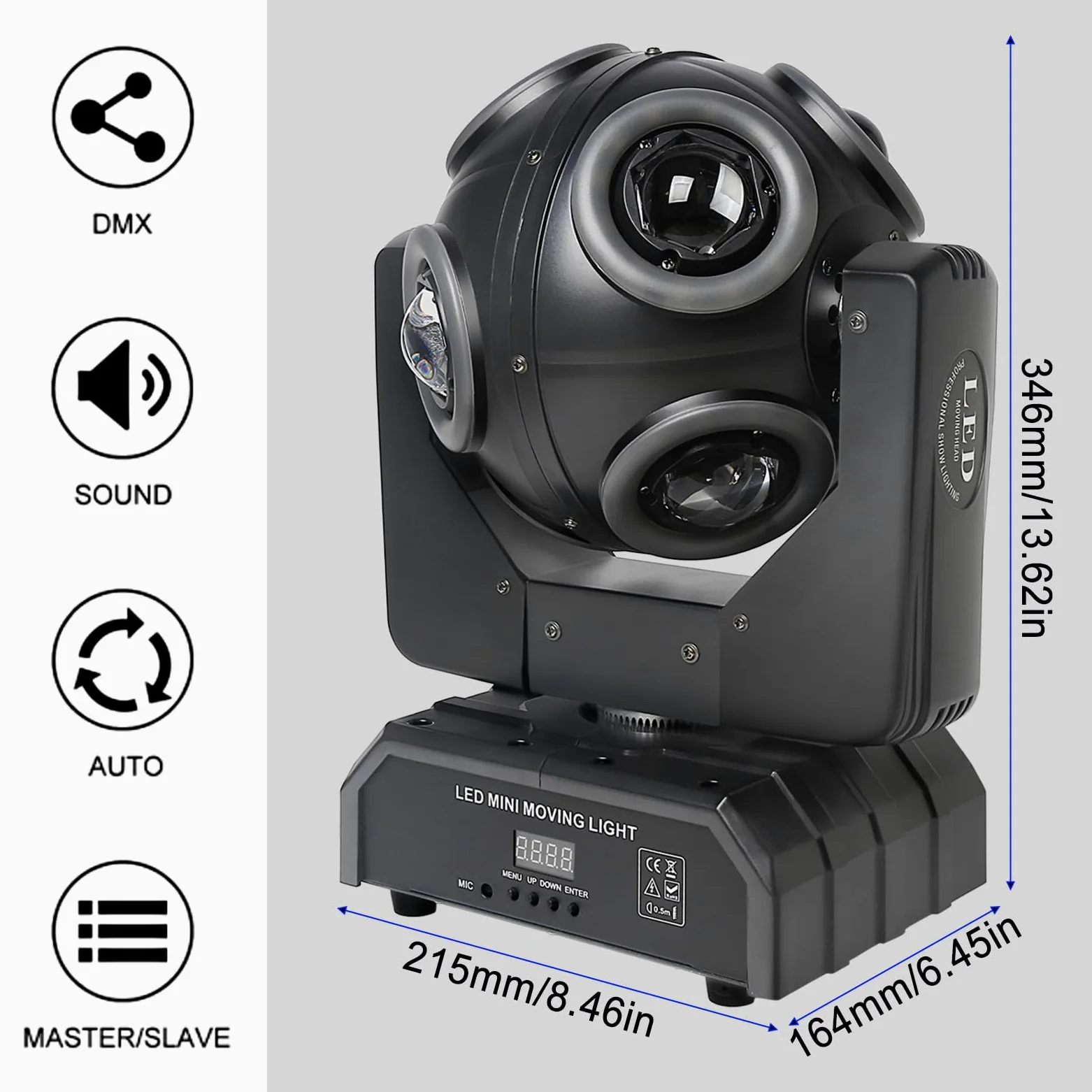 Lampada a testa mobile, sfera con effetto fascio LED RGBW 4 in 1, luci DJ con suono attivato per matrimoni, feste con DJ e live house