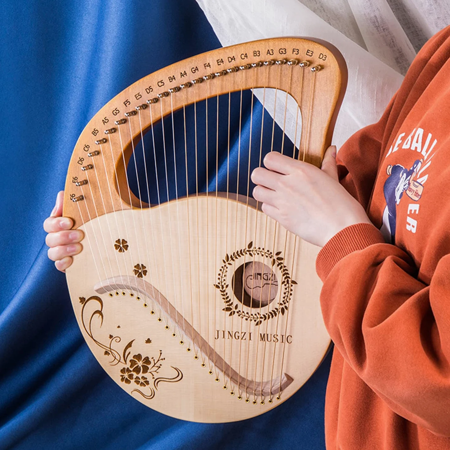 Arpa portatile 24 corde in mogano con custodia, corda ricambio, chiave per l'accordatura, manuale d'uso, strumento musicale lira per amanti della musica e principianti.