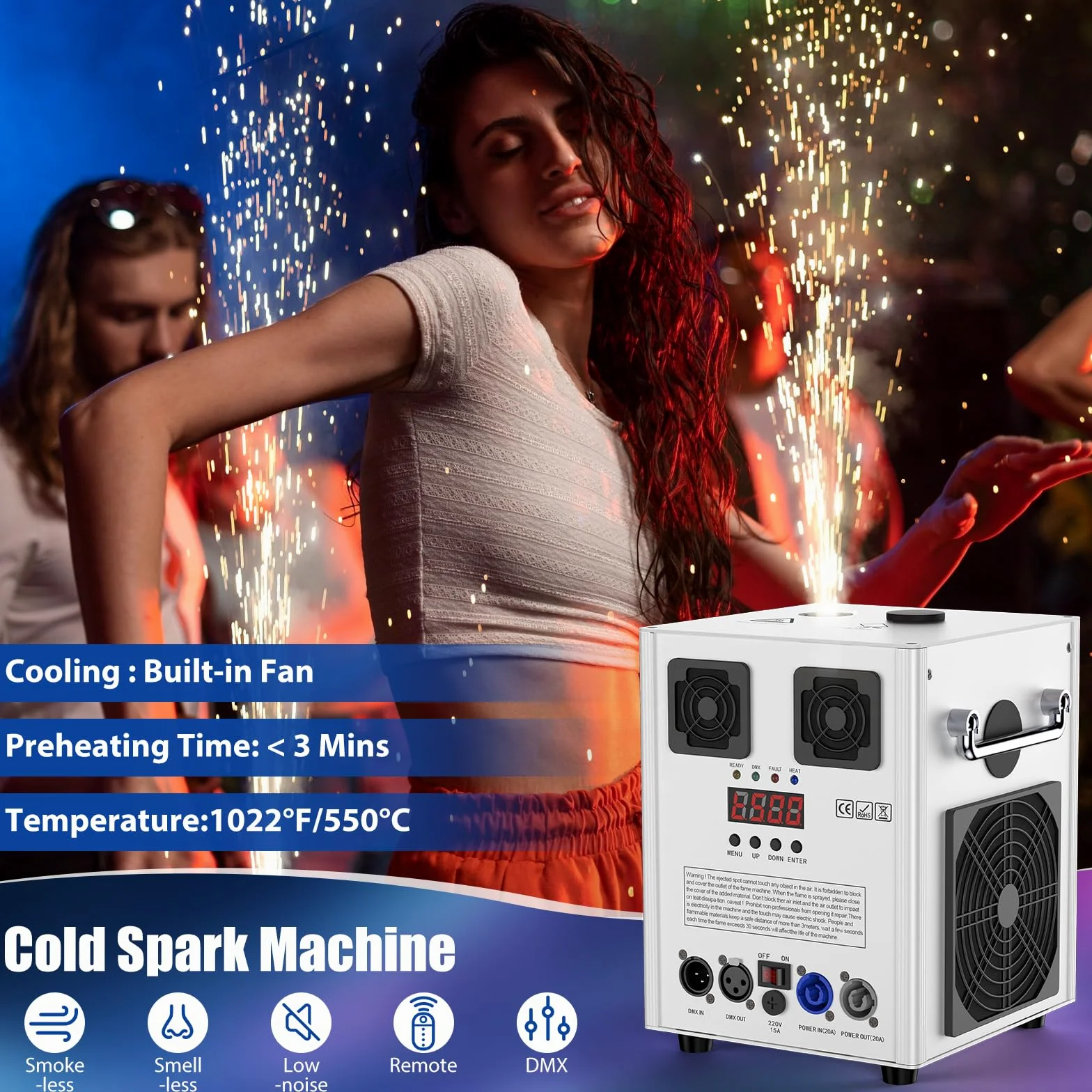 Macchine Pirotecniche, Macchine Bianche di Effetto Speciale 1000W con la Macchina Della Scintilla del Telecomando Senza Fili d-mx512 per i Matrimoni di Halloween della Festa di Palcoscenico (1 pezzo)
