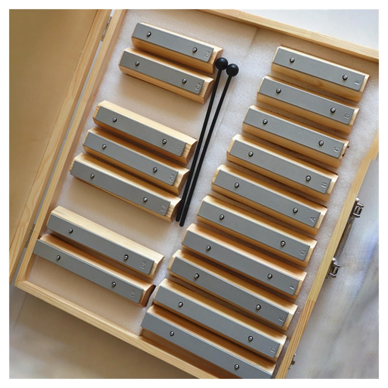 Mattone sonoro per glockenspiel con piastra in alluminio a 17 note con cassa di risonanza e scatola di legno Kit Glockenspiel Professionale