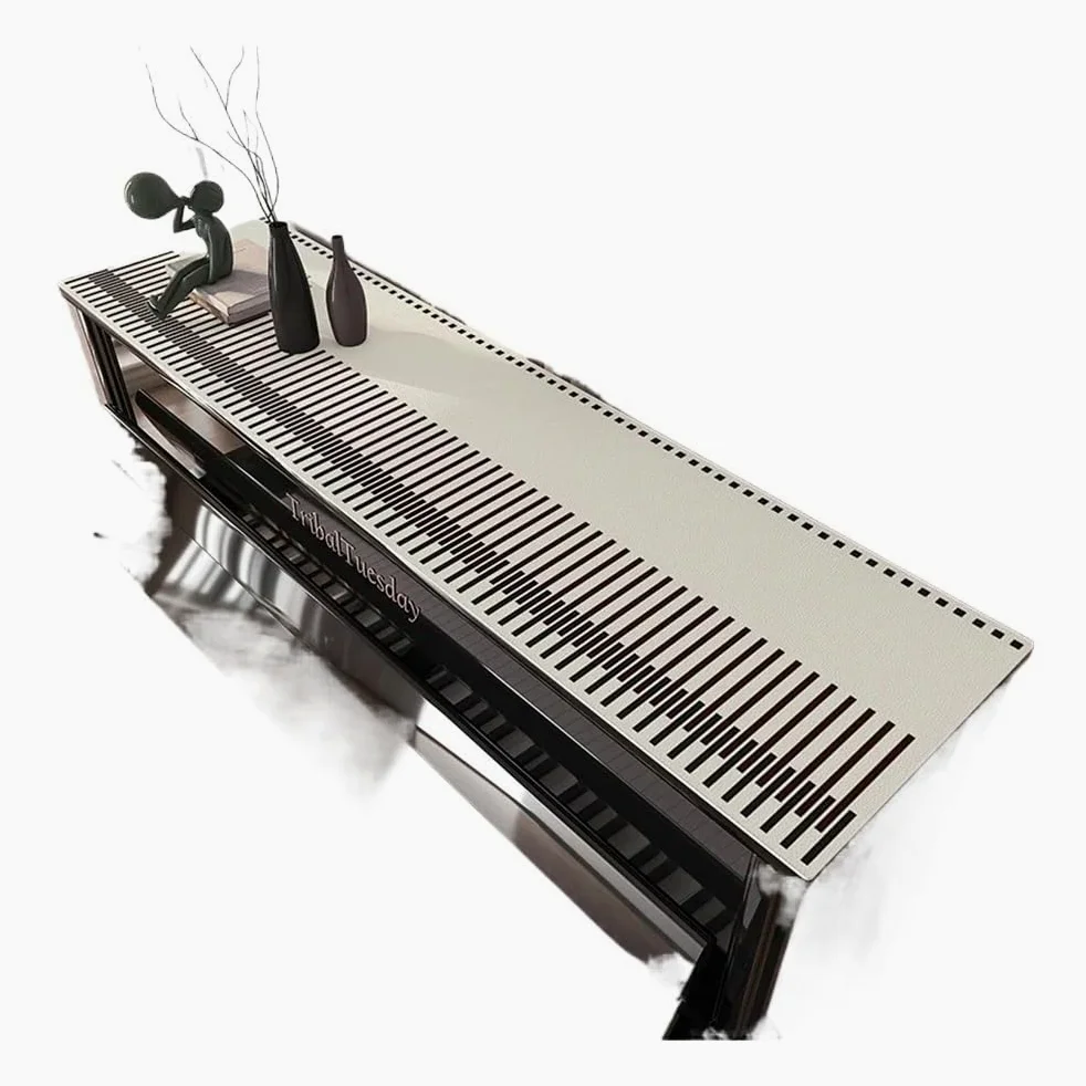 Copertura per pianoforte in tessuto a mezza copertura leggera e di lusso, antipolvere, impermeabile, a prova di olio, in pelle (spettro delle linee bianche, 40 x 200 cm)