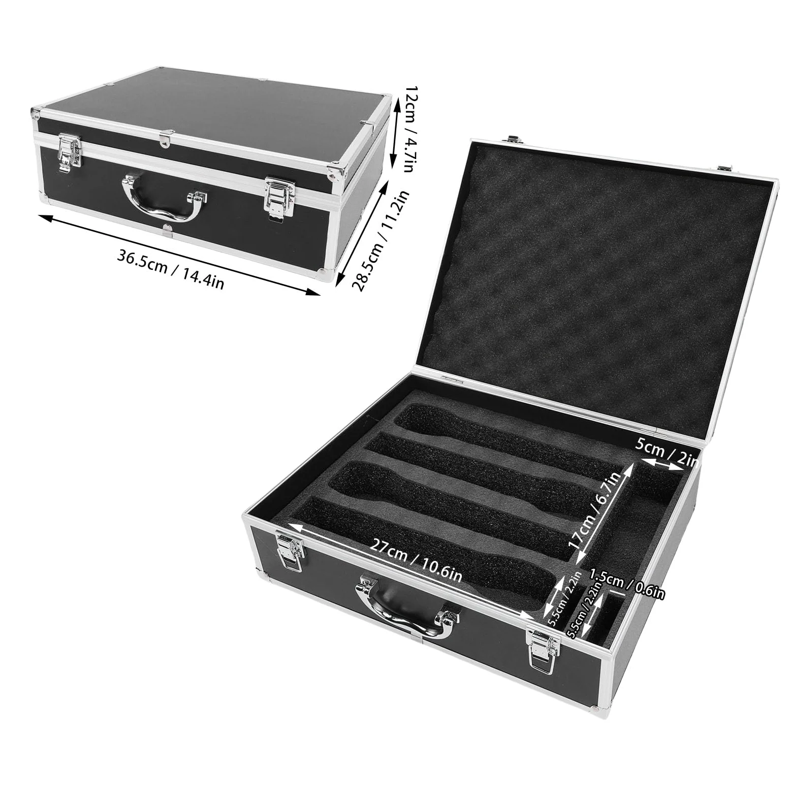 Custodia per microfono wireless, custodia rigida in alluminio per 4 microfoni, ricevitori, trasmettitori con rivestimento in schiuma