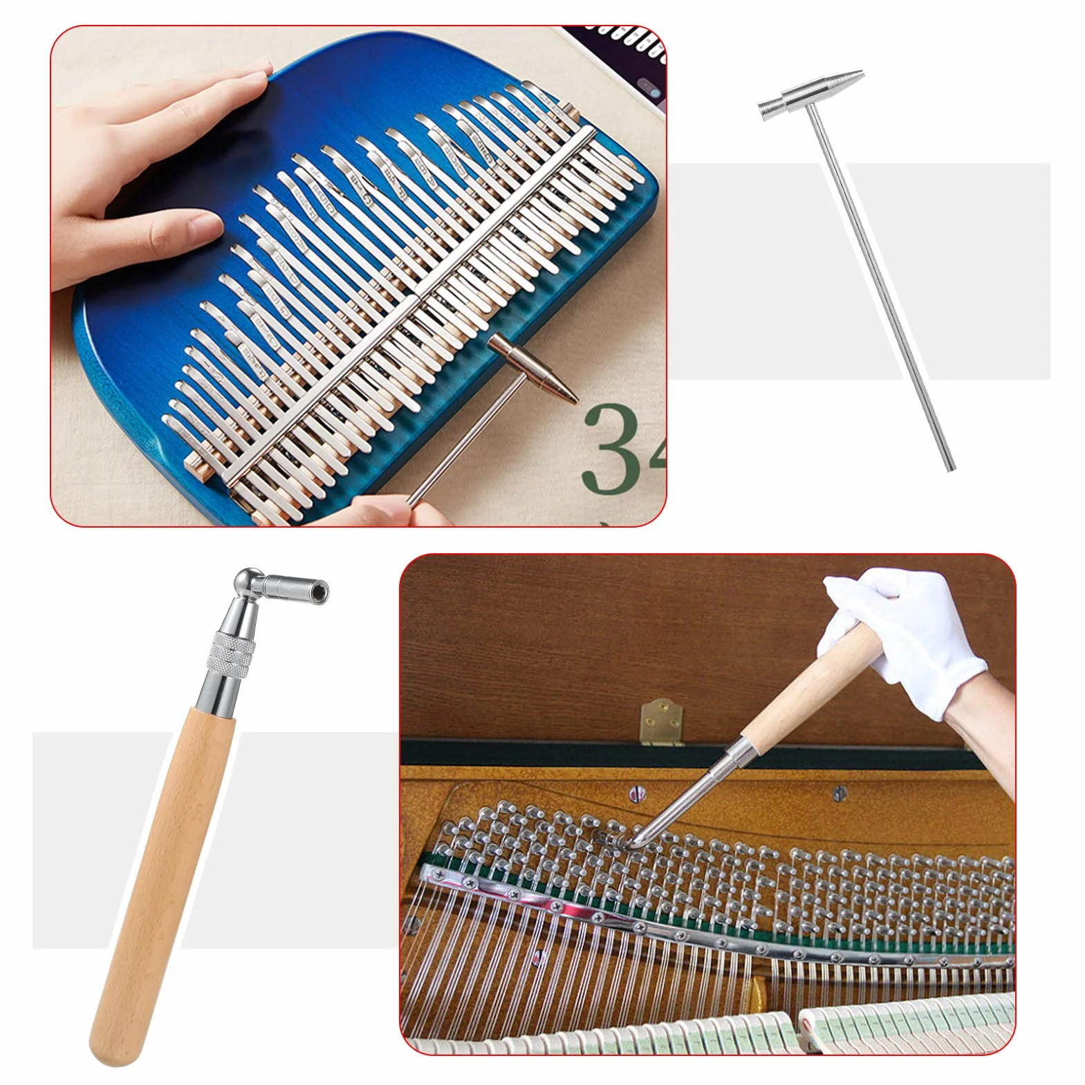 Kit di Accordatura per Pianoforte da 16 Pezzi Set di Strumenti per Accordatura Premium Pinzette a Martello con Chiave a Manico Lungo Accordatore Pianoforte, Perfette gli Appassionati