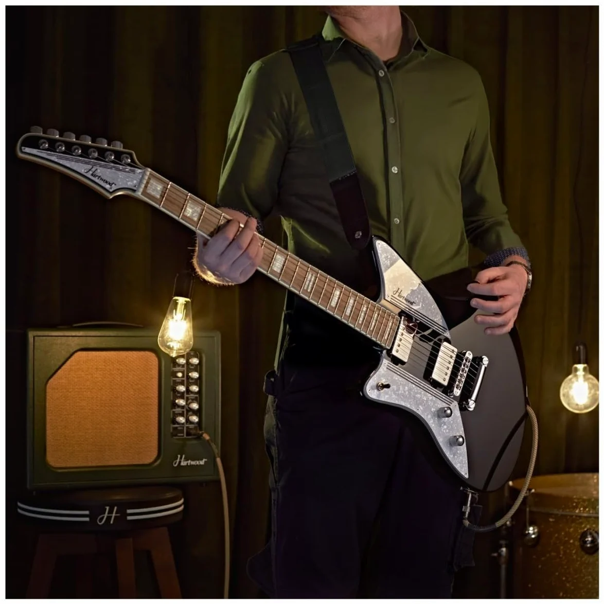 Hartwood Caricatore di chitarra elettrica per mancini, Jet Nero | Humbucker con Push-Pull per Varietà Tonale, Manico Acero Tostato con Finitura Satinata, Mancina, Jet Black