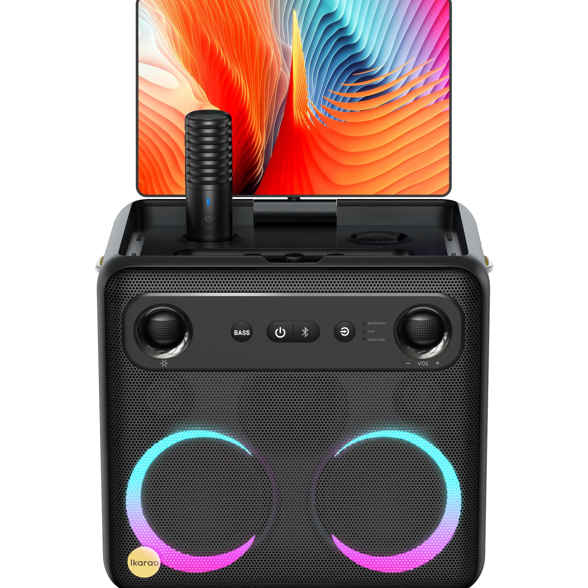 Ikarao Break X2 Macchina Karaoke con Schermo Touch 10,1", Altoparlante Bluetooth 600W, 2 Microfoni Wireless e Luci LED – Perfetta per Feste, Serate in Famiglia ed Eventi con Design Moderno