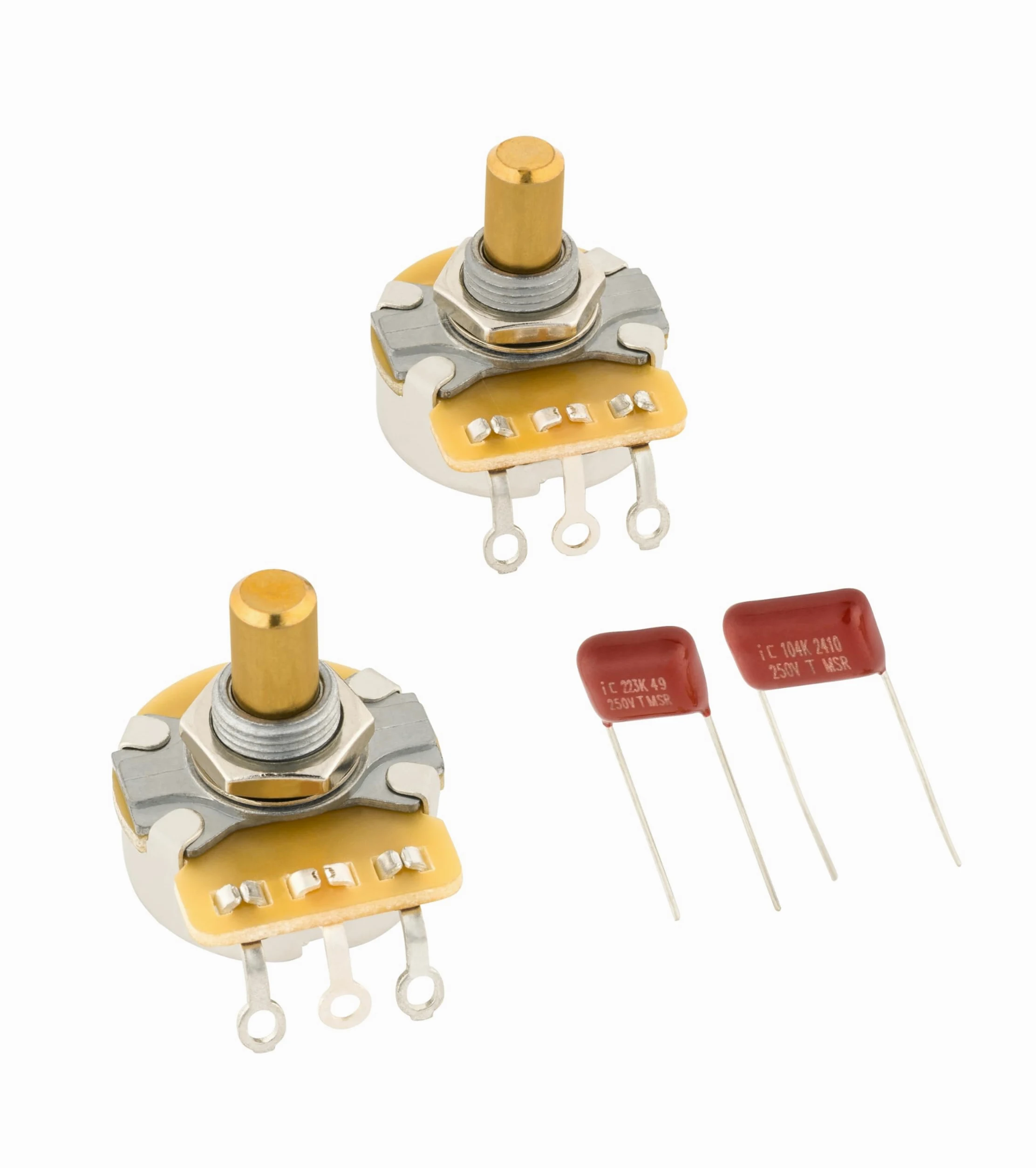 Fender Kit con potenziometro con alberino senza intagli e condensatore per Telecaster®, confezione da 2