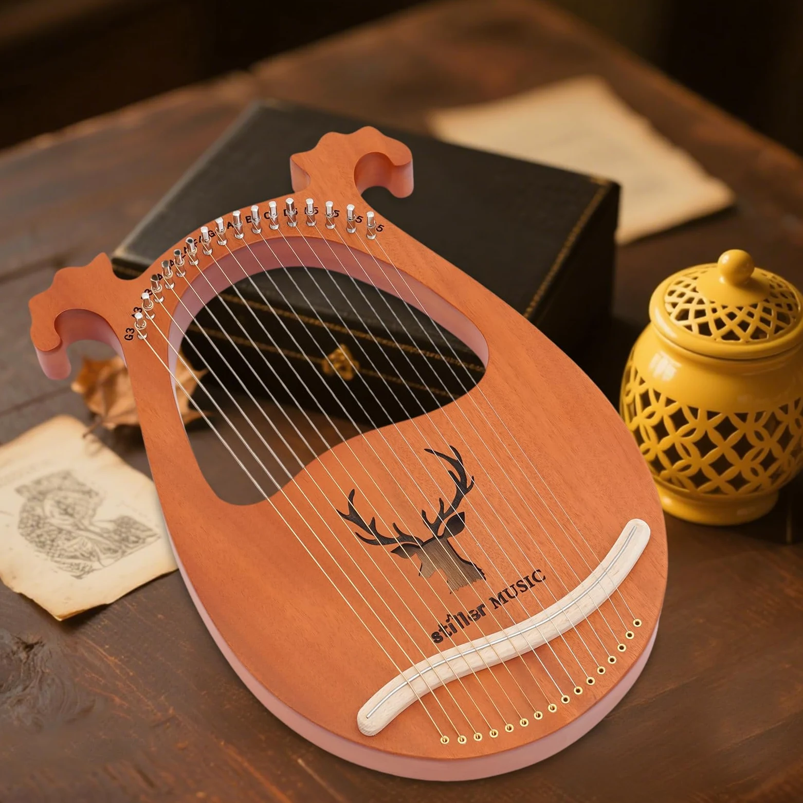 Lira Arpa, 16 corde, piccolo strumento di arpa, Lyre Harp con chiave a accordo, plettri e stracci, arpa portatile in mogano massiccio, per adulti, bambini, principianti