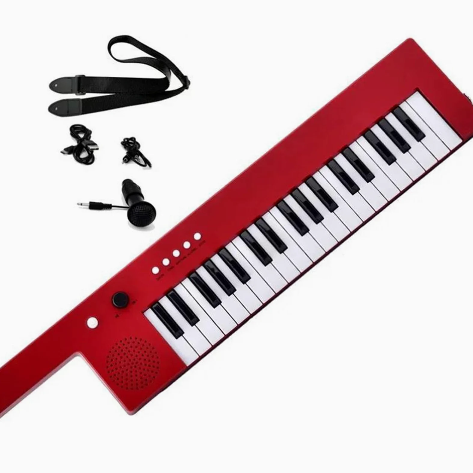 Tastiera Elettronica Mini Tastiera Per Organo Elettronico Per Chitarra Ricaricabile A 37 Tasti Con Tracolla E Microfono(Red)