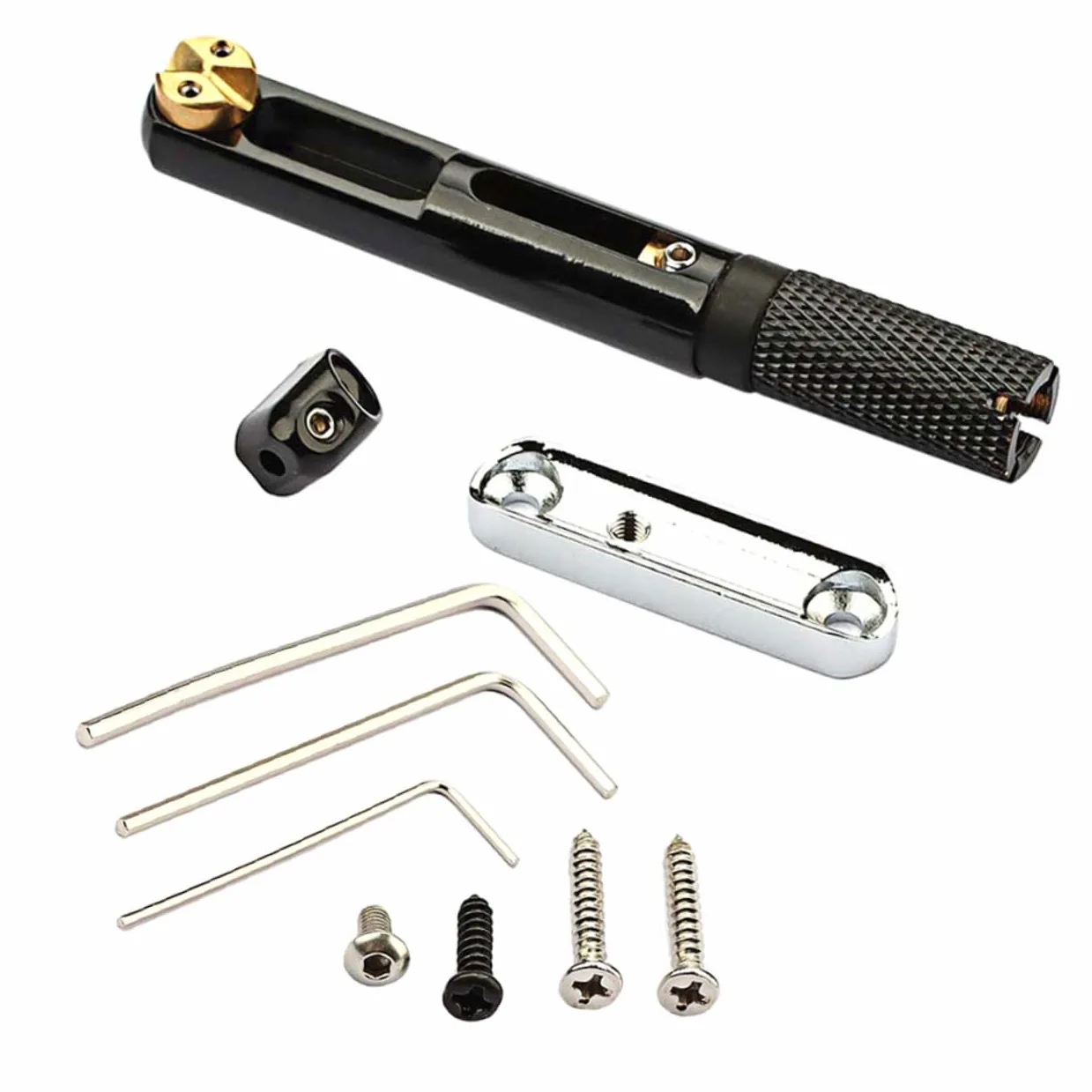 Ponte per Chitarra Elettrica senza Paletta Barra Singola Nera | Kit, Ricambio per Basso e Elettrica, Componenti in Rame e Lega, Modello Ga1117a
